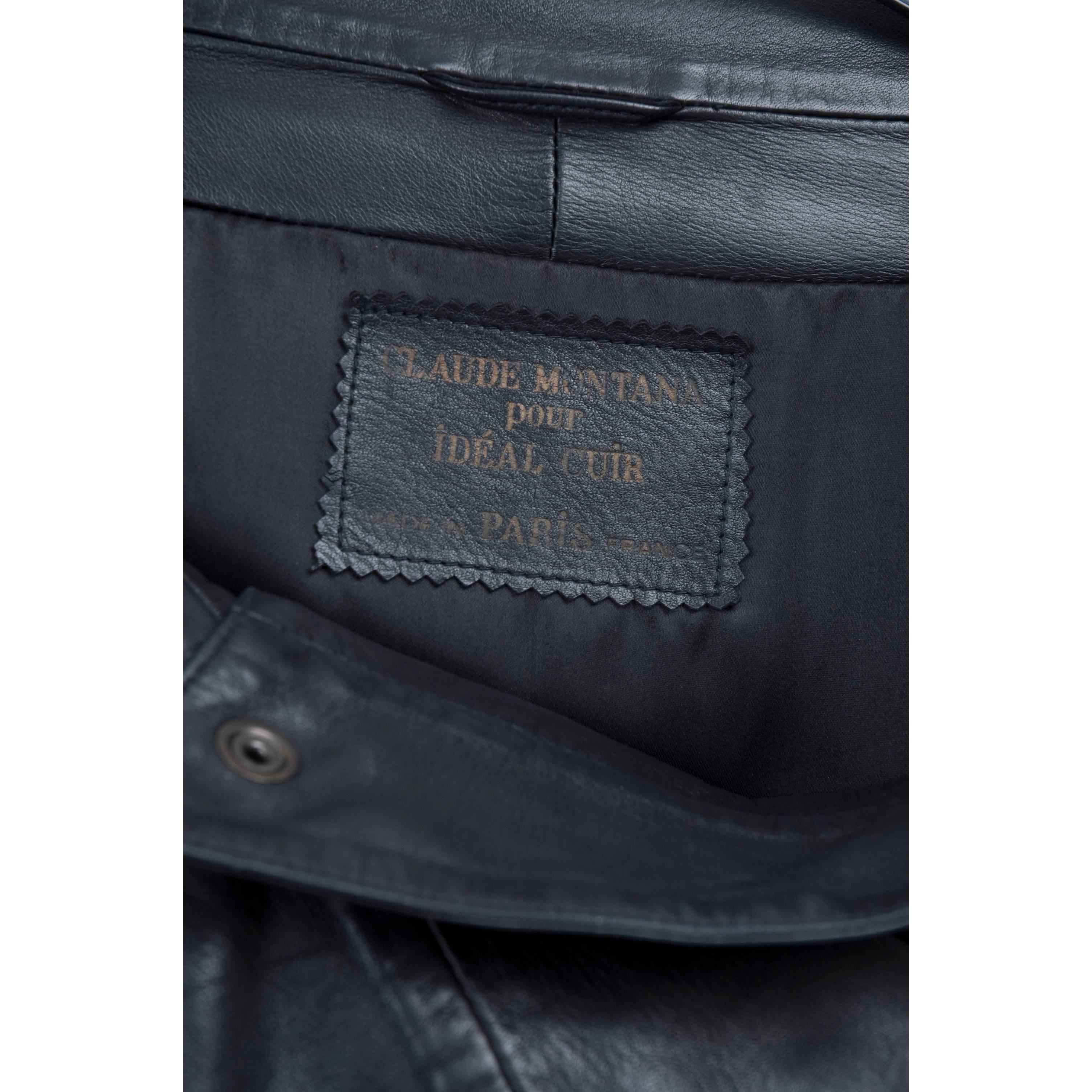 Vintage CLAUDE MONTANA 1990s zipped black Leather vintage Jacket For Sale 1