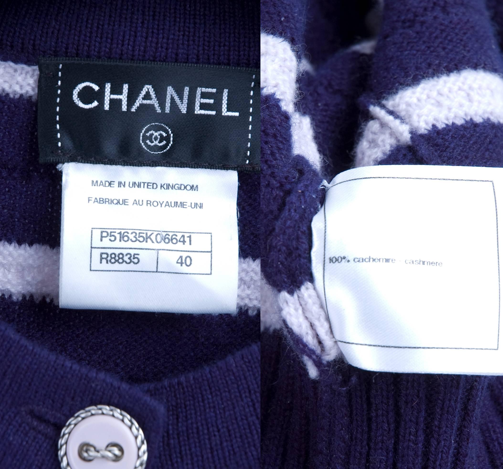 Chanel Knit Cashmere Jacket in Navy and Pink For Sale 4
