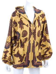 Vintage Hermes Silk Jacket " LES PARURES DU VENT " Gold, Brown & Blue