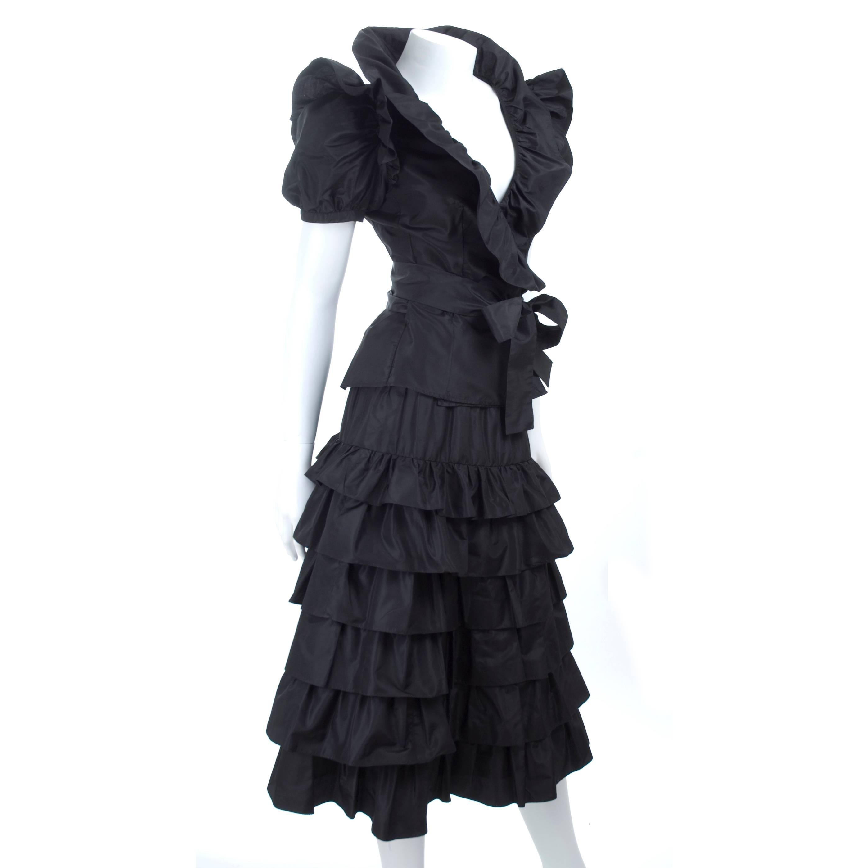 Women's Vintage Yves Saint Laurent 2pc. Taffeta Dress in Black For Sale