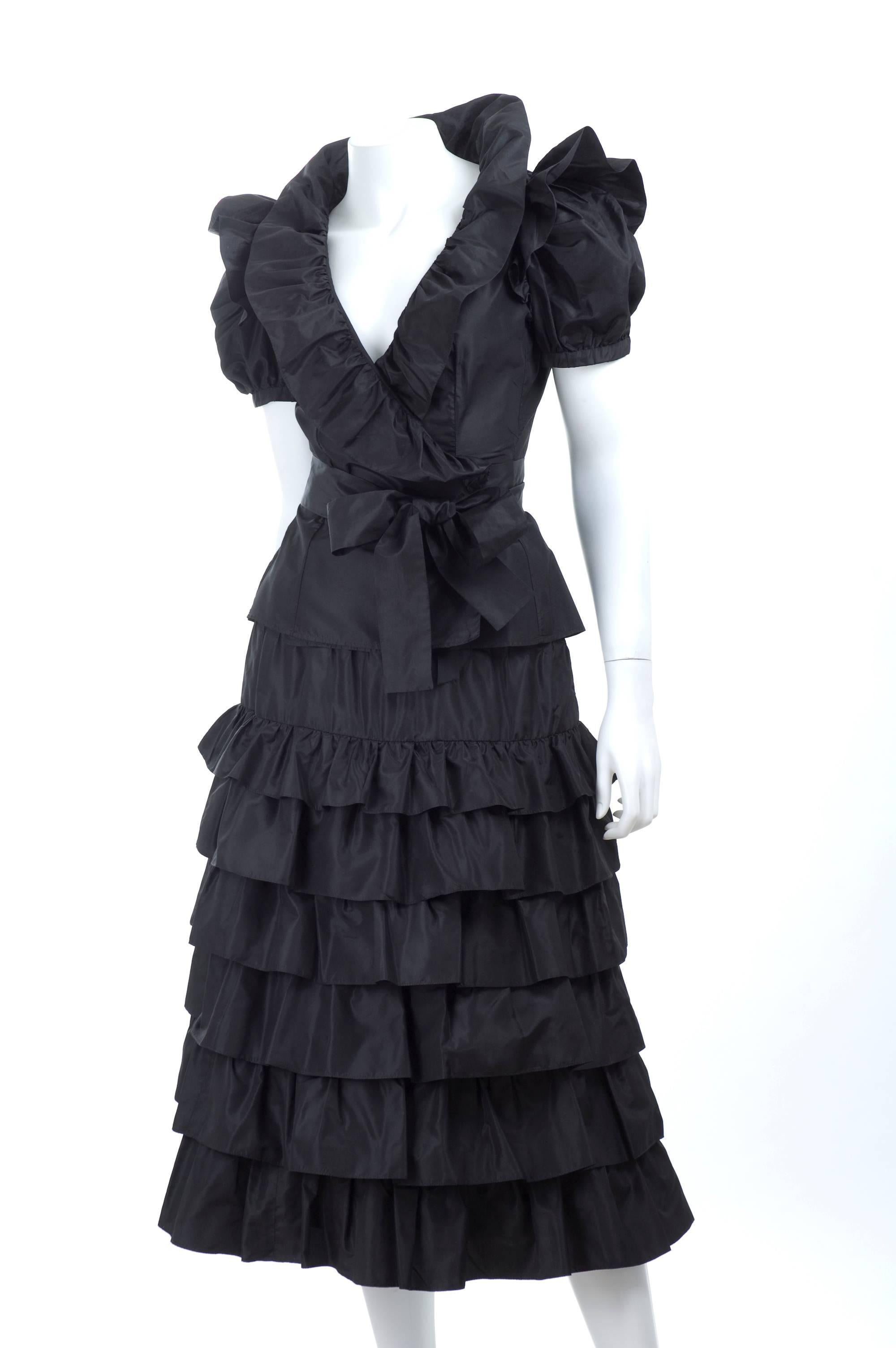 Vintage Yves Saint Laurent 2pc. Taffeta Dress in Black For Sale 1