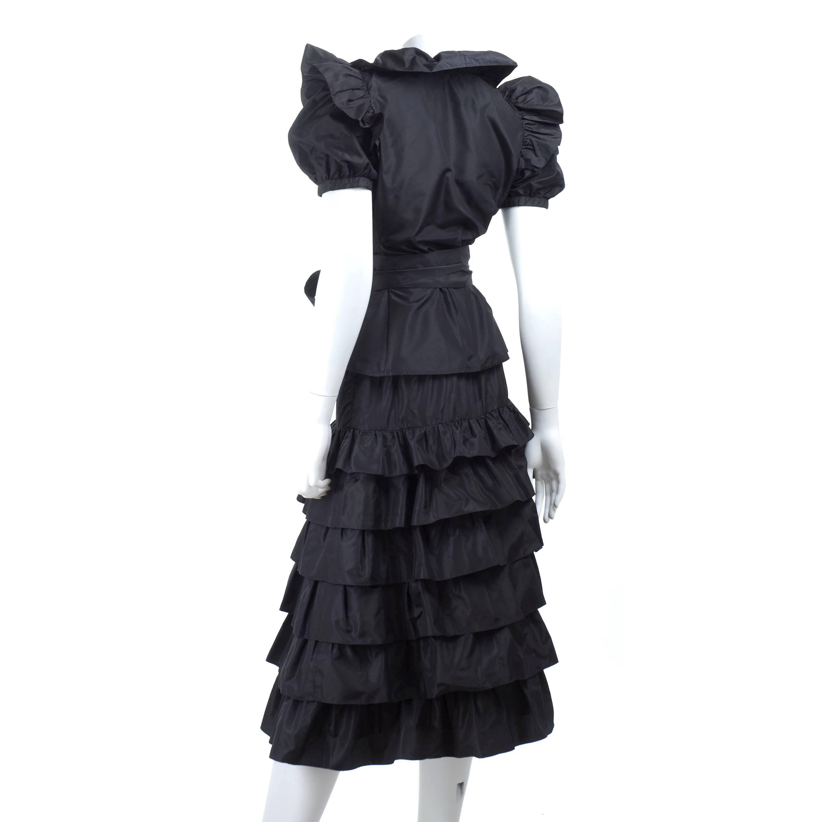 Vintage Yves Saint Laurent 2pc. Taffeta Dress in Black For Sale 2