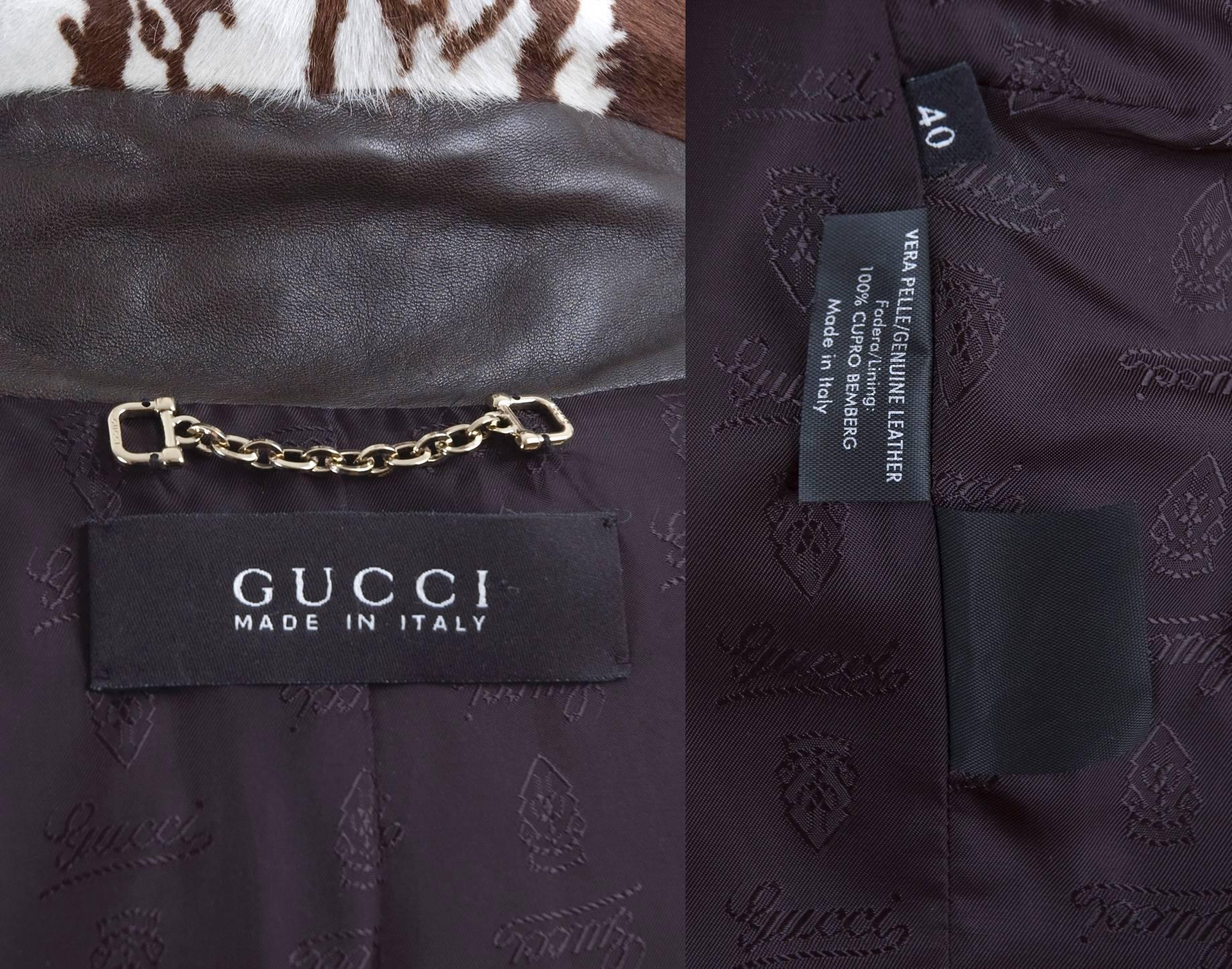 Gucci Zebra Calf Hair Coat with Brown Leather Trim 5