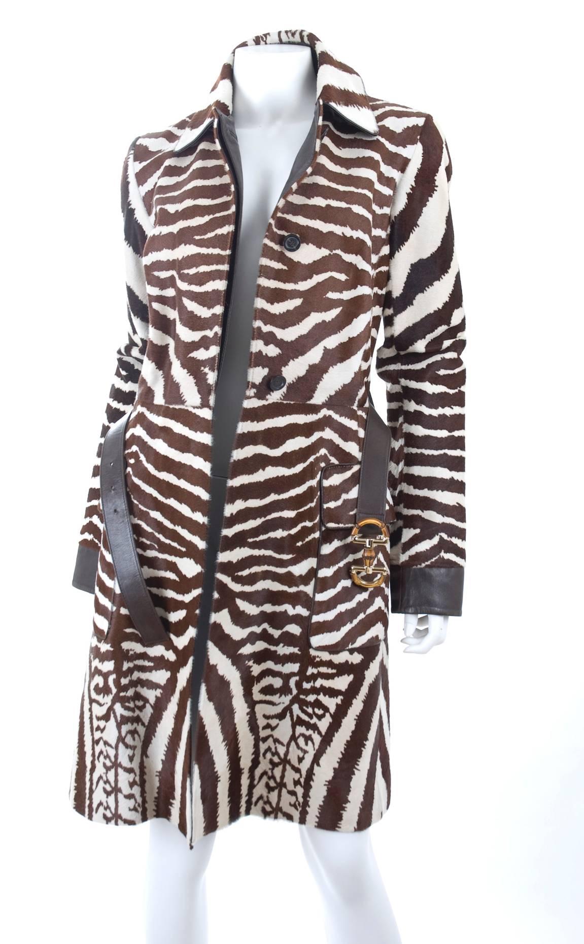 Gucci Zebra Calf Hair Coat with Brown Leather Trim 1