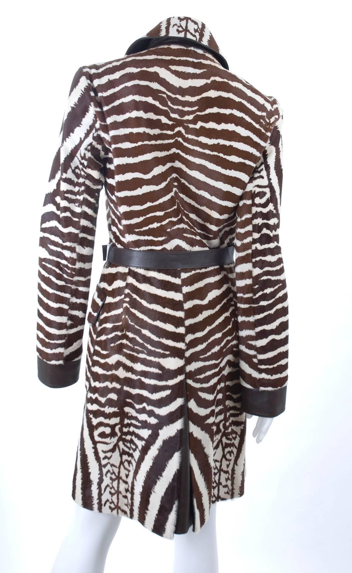 Gucci Zebra Calf Hair Coat with Brown Leather Trim 2