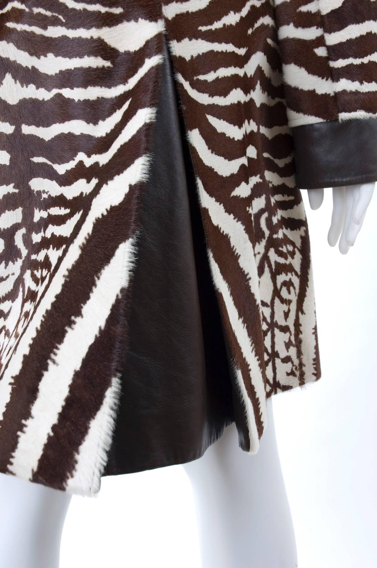 Gucci Zebra Calf Hair Coat with Brown Leather Trim 3