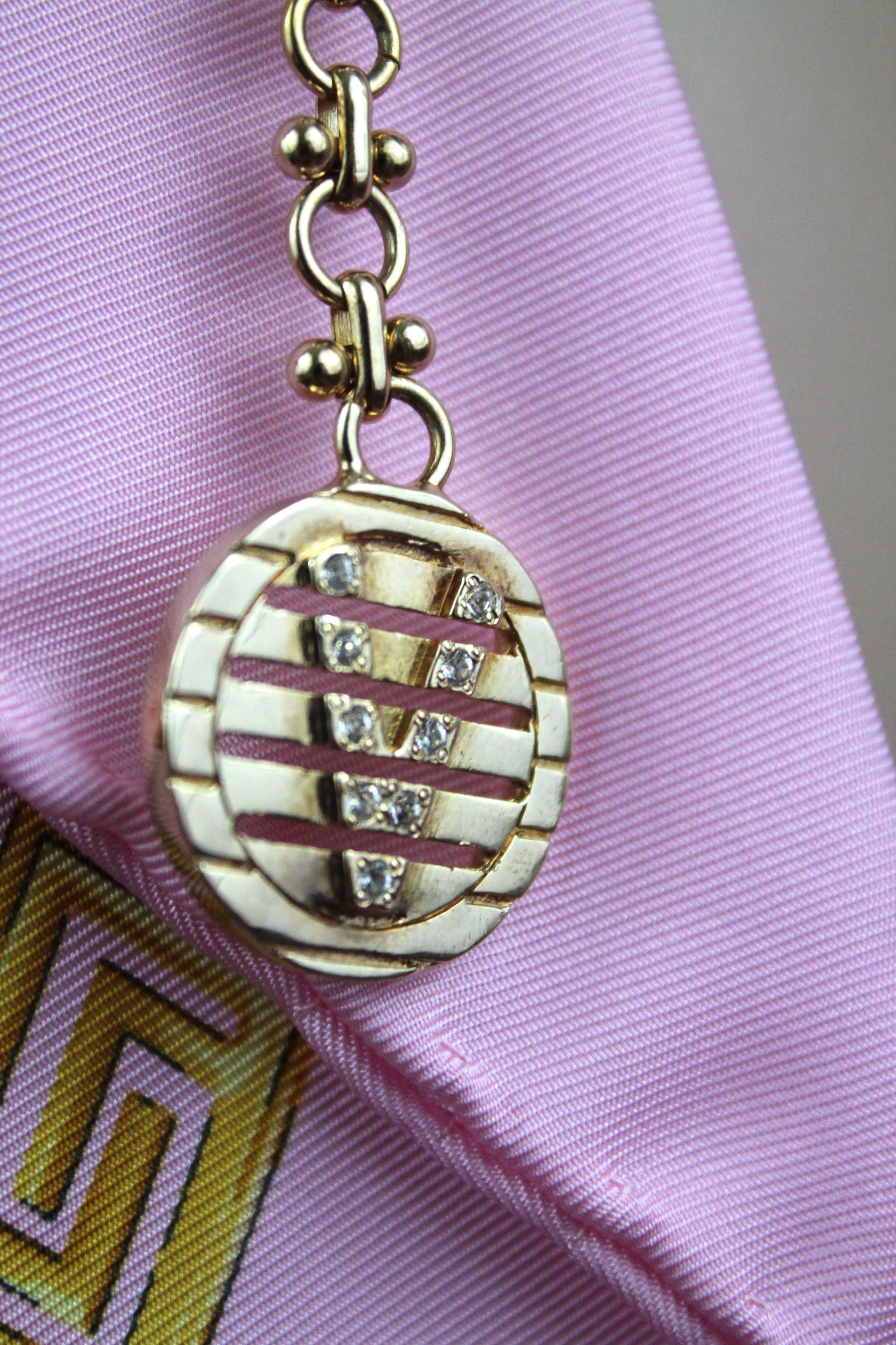 Purple Versace Pink Silk Belt with Medusa Print & Gold Chain