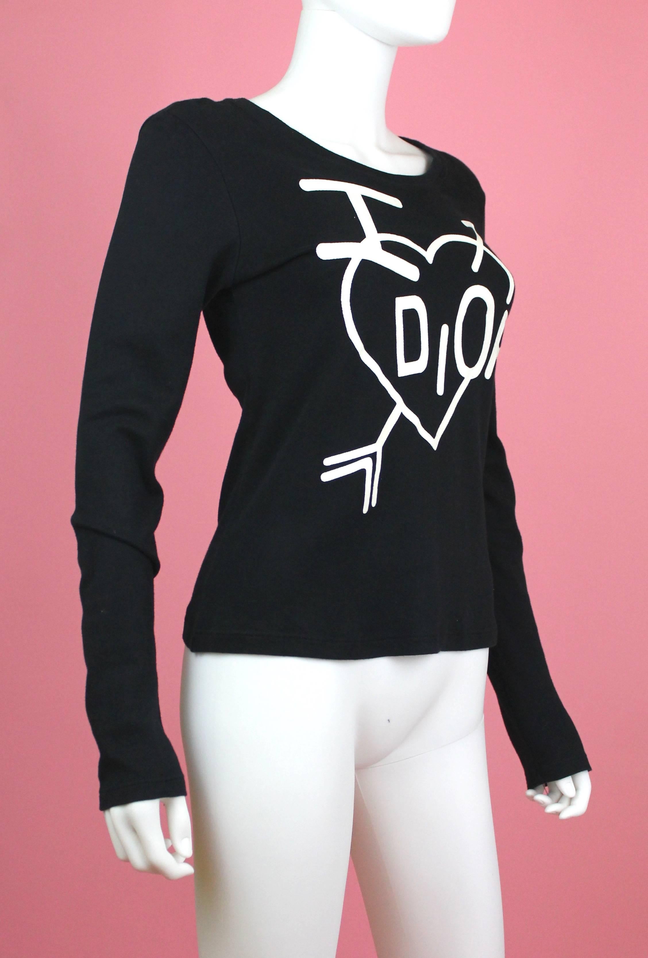 Christian Dior  Cupid Logo Long Sleeve Black T-Shirt, c. 2000's, Size 8 US In Excellent Condition In Los Angeles, CA