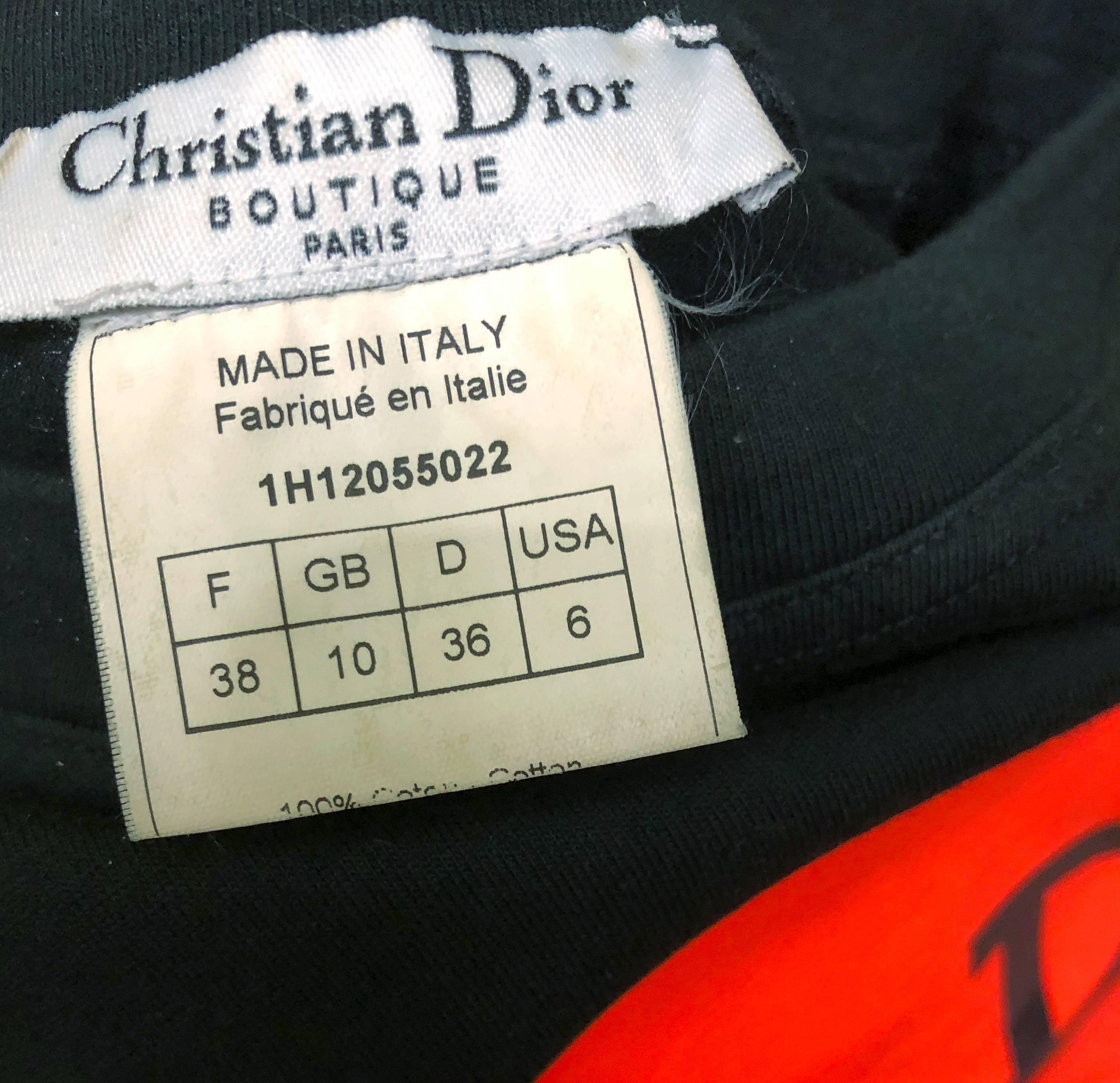 Women's or Men's Christian Dior Happy Face Logo Black T-Shirt, A/W 2001, Size 6 US