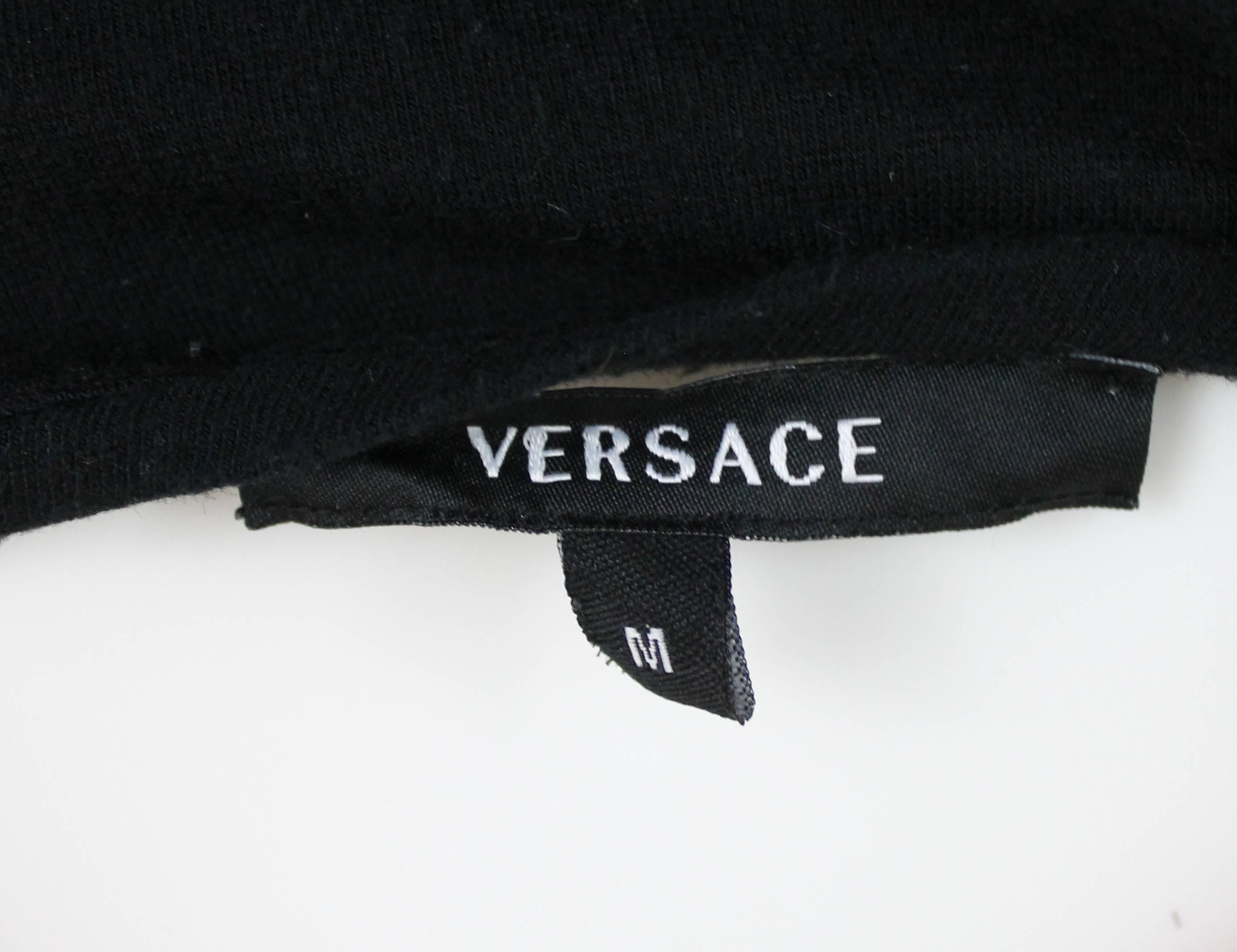 Women's or Men's Versace Medusa Embellished and Flocked Black T-shirt, c. 2000's, Size M