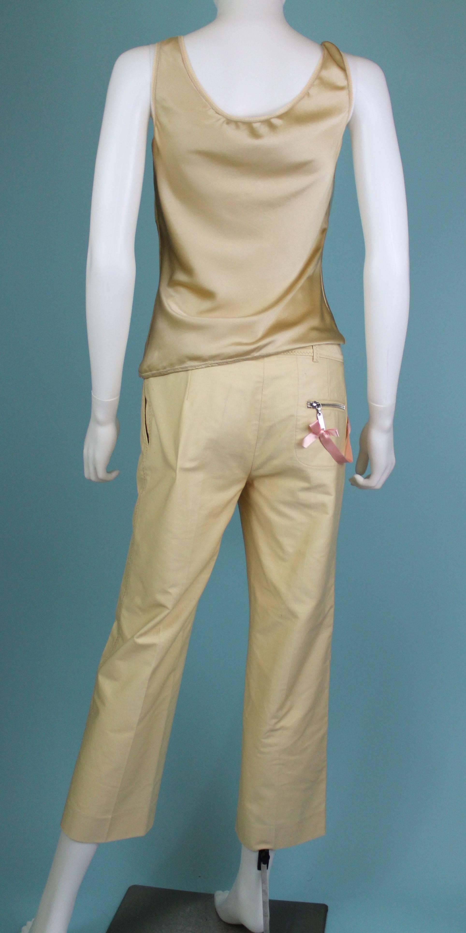 John Galliano Nude Tank and Capri Pants Set, c. 2000's, size US 6 In Good Condition For Sale In Los Angeles, CA