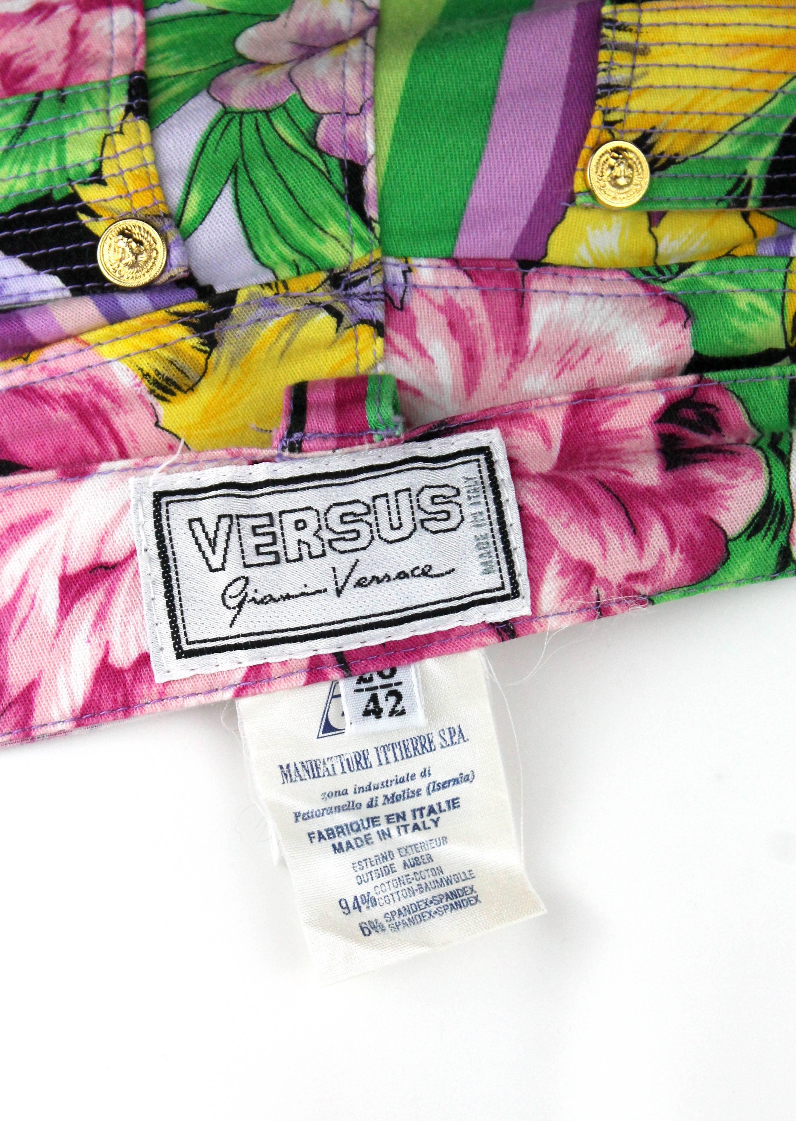 Gianni Versace Versus Floral Cotton Jeans with Ankle Zip, c. 90's, Size 24/25 W  2