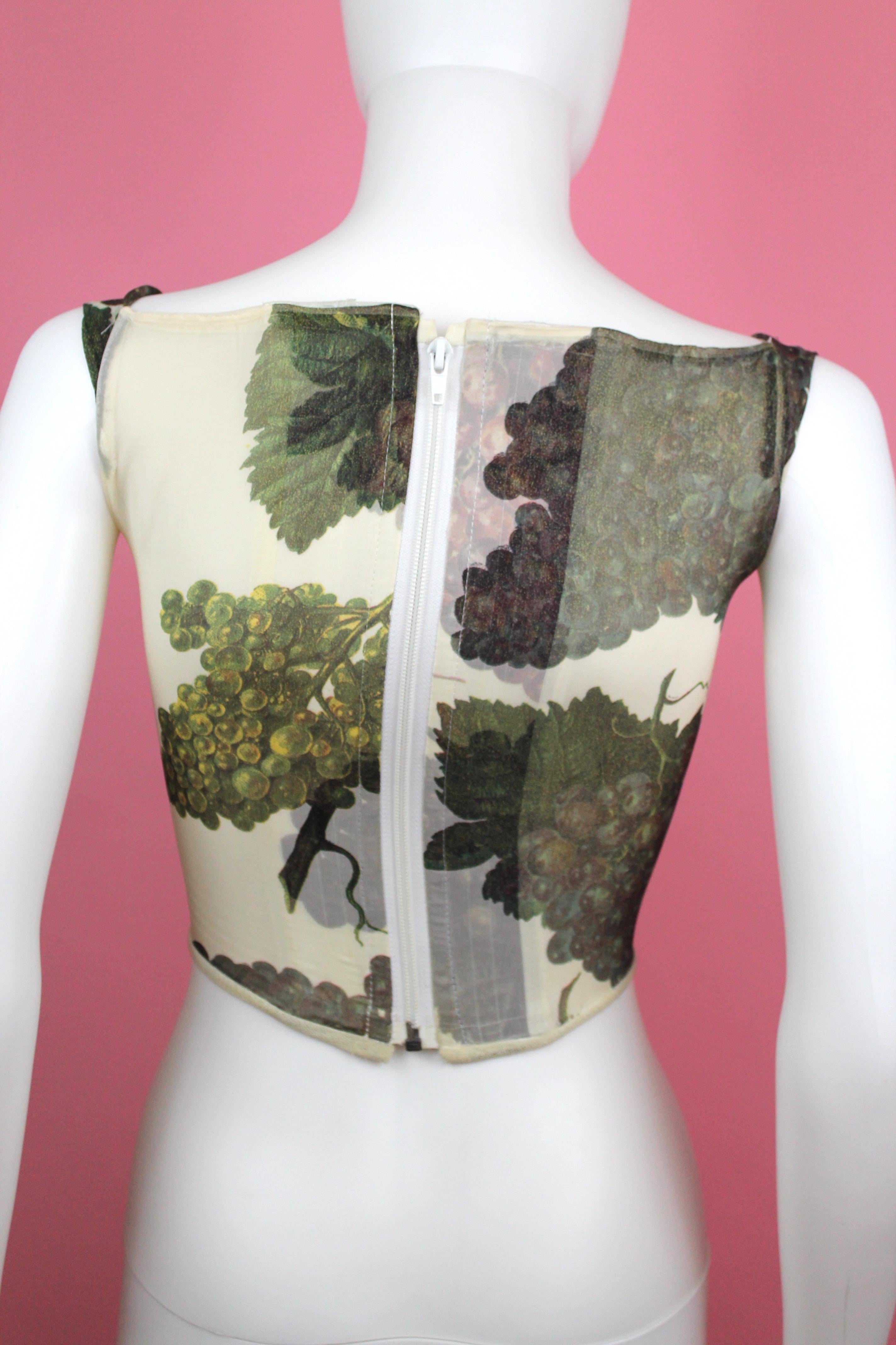 Vivienne Westwood Silk Corset with Grape Leaf Print, SS 1997, Size US 4 In Excellent Condition In Los Angeles, CA