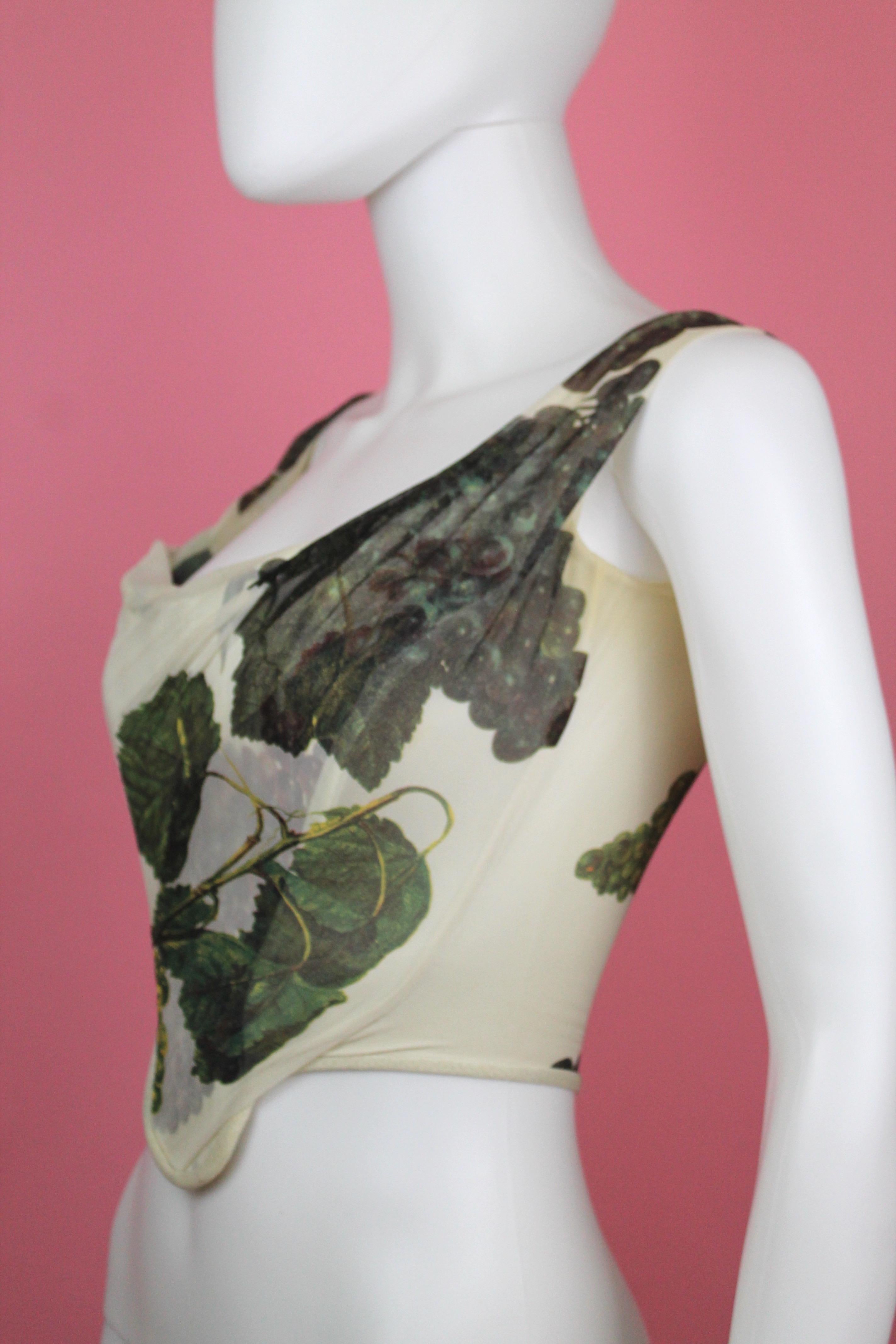 Women's Vivienne Westwood Silk Corset with Grape Leaf Print, SS 1997, Size US 4
