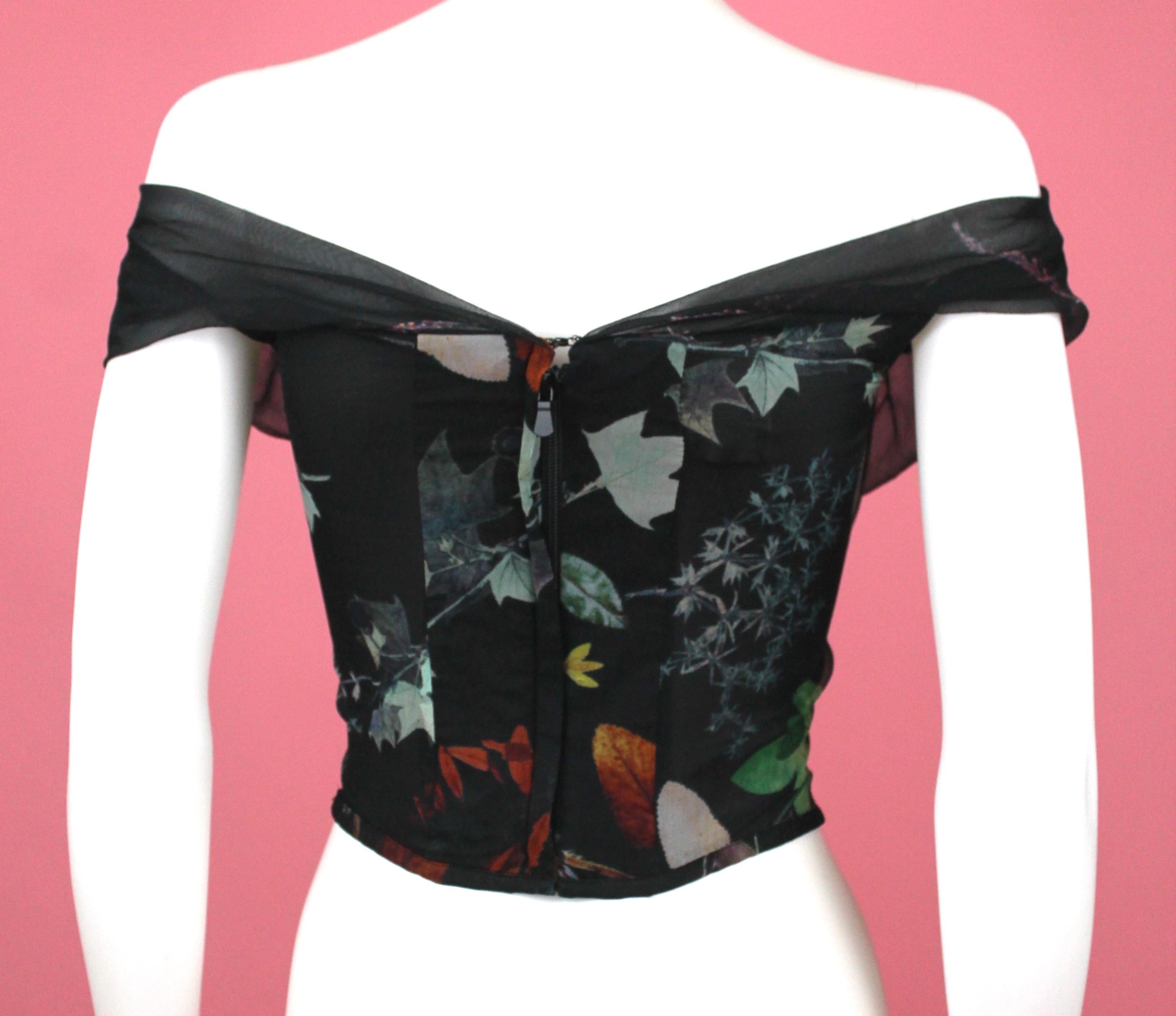 Vivienne Westwood Red Label Silk Leaf Print Corset, c. 90's, Size I In Excellent Condition In Los Angeles, CA