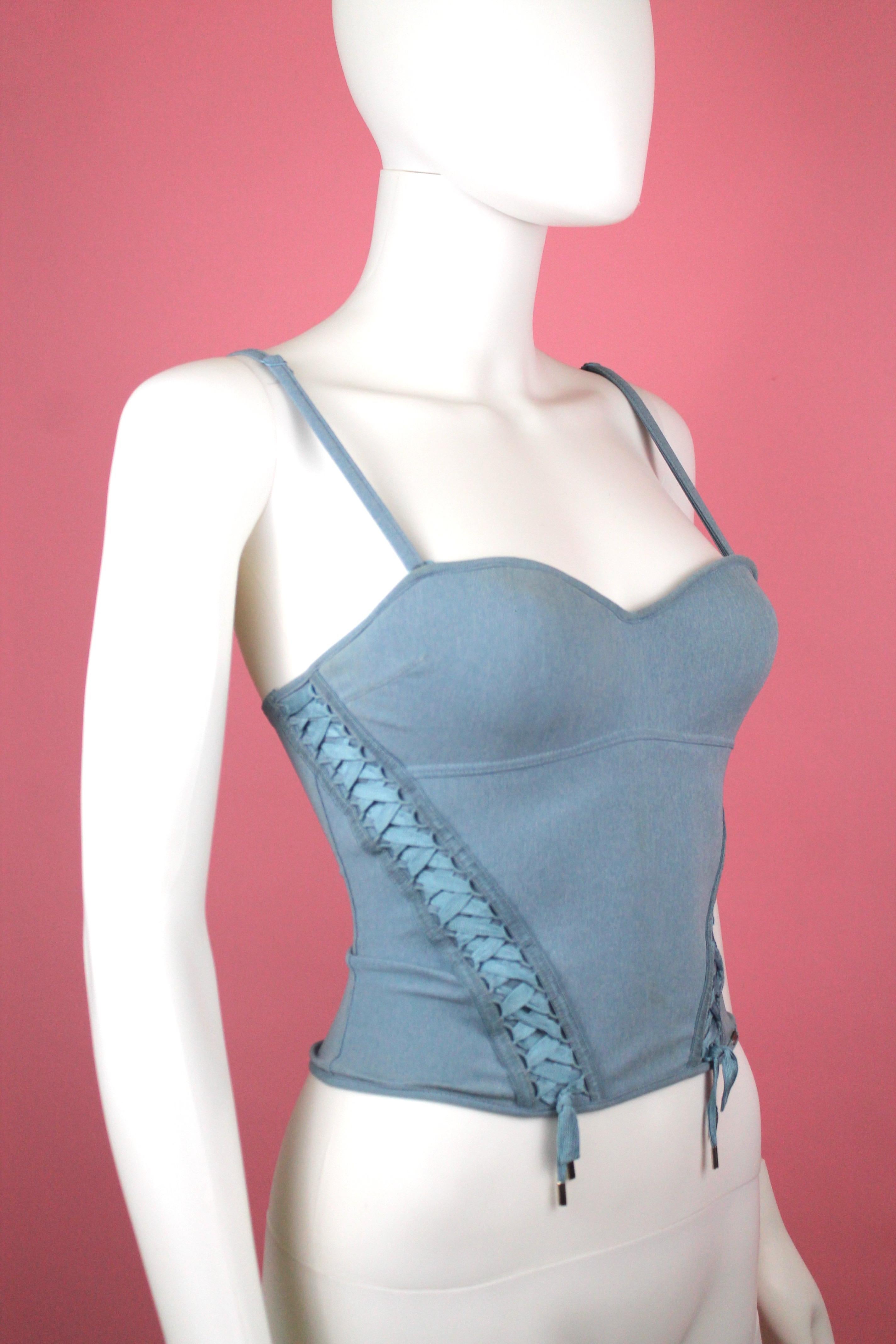 Christian Dior Light Blue Bustier with Lace Up Detail, c. 2000's, Size US 2 In Good Condition In Los Angeles, CA