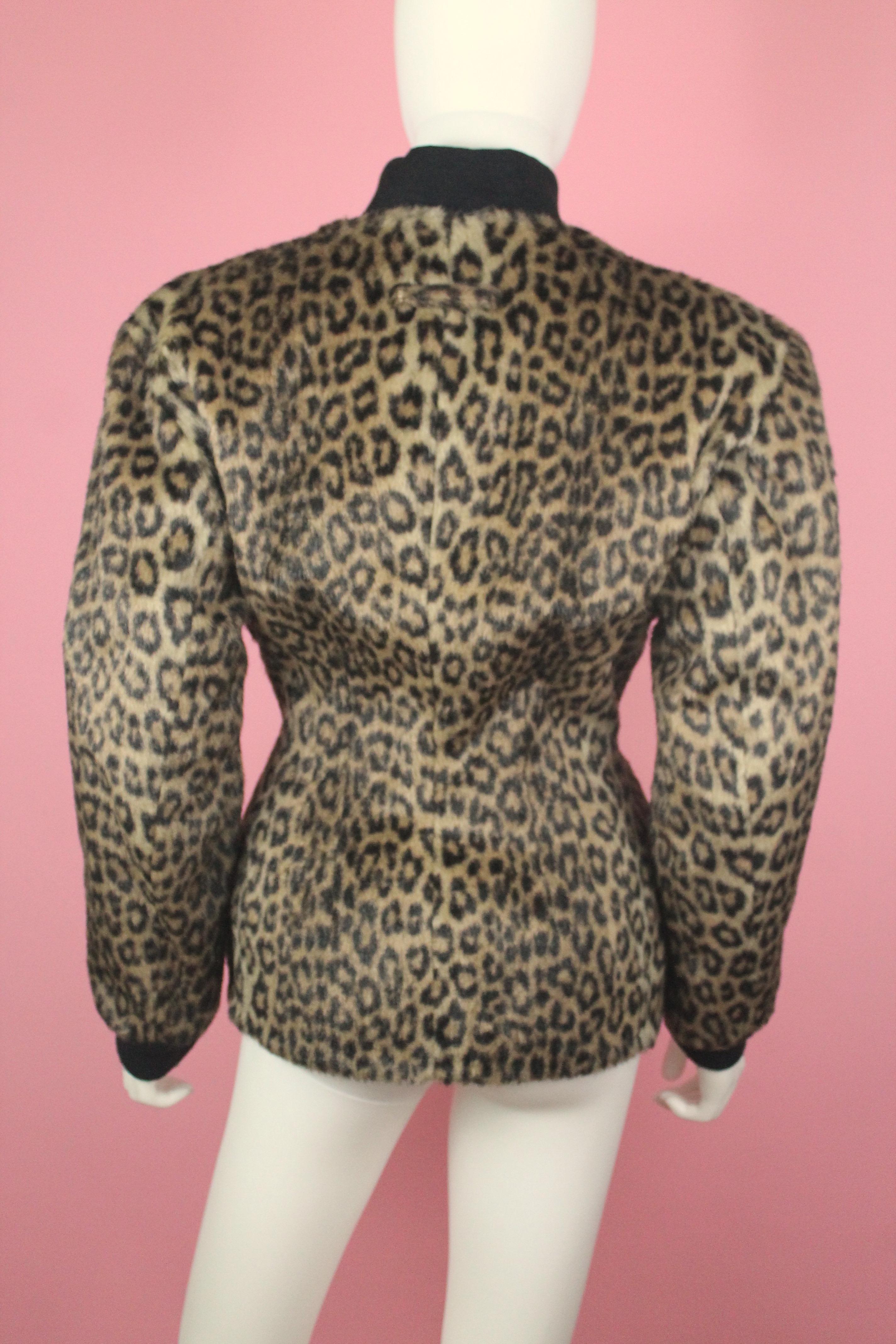 Gray Jean Paul Gauliter Faux Leopard Fur Jacket, c. 1990's, US Size 4