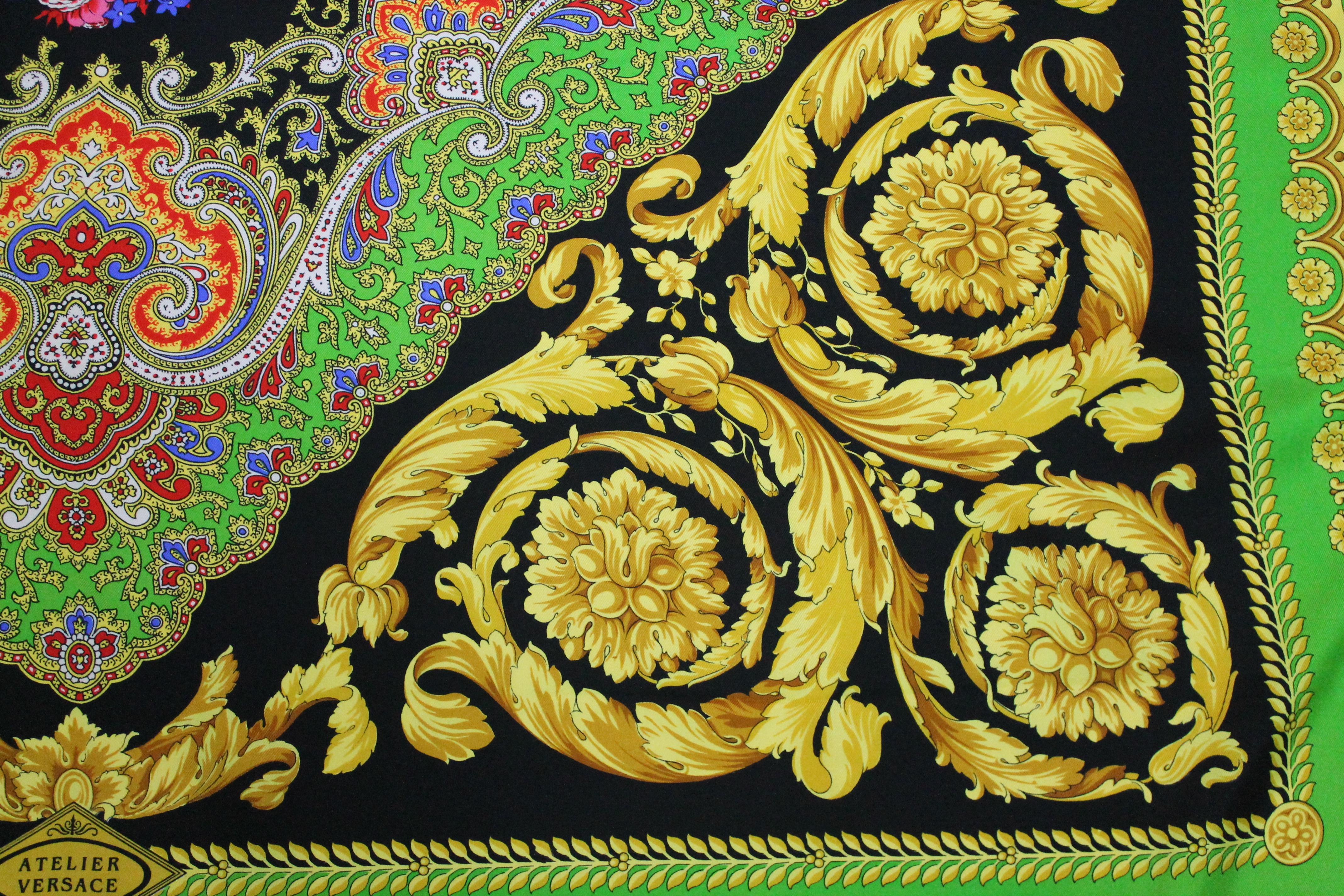 Women's or Men's Atelier Versace Baroque and Paisley Print Silk Scarf, 1998
