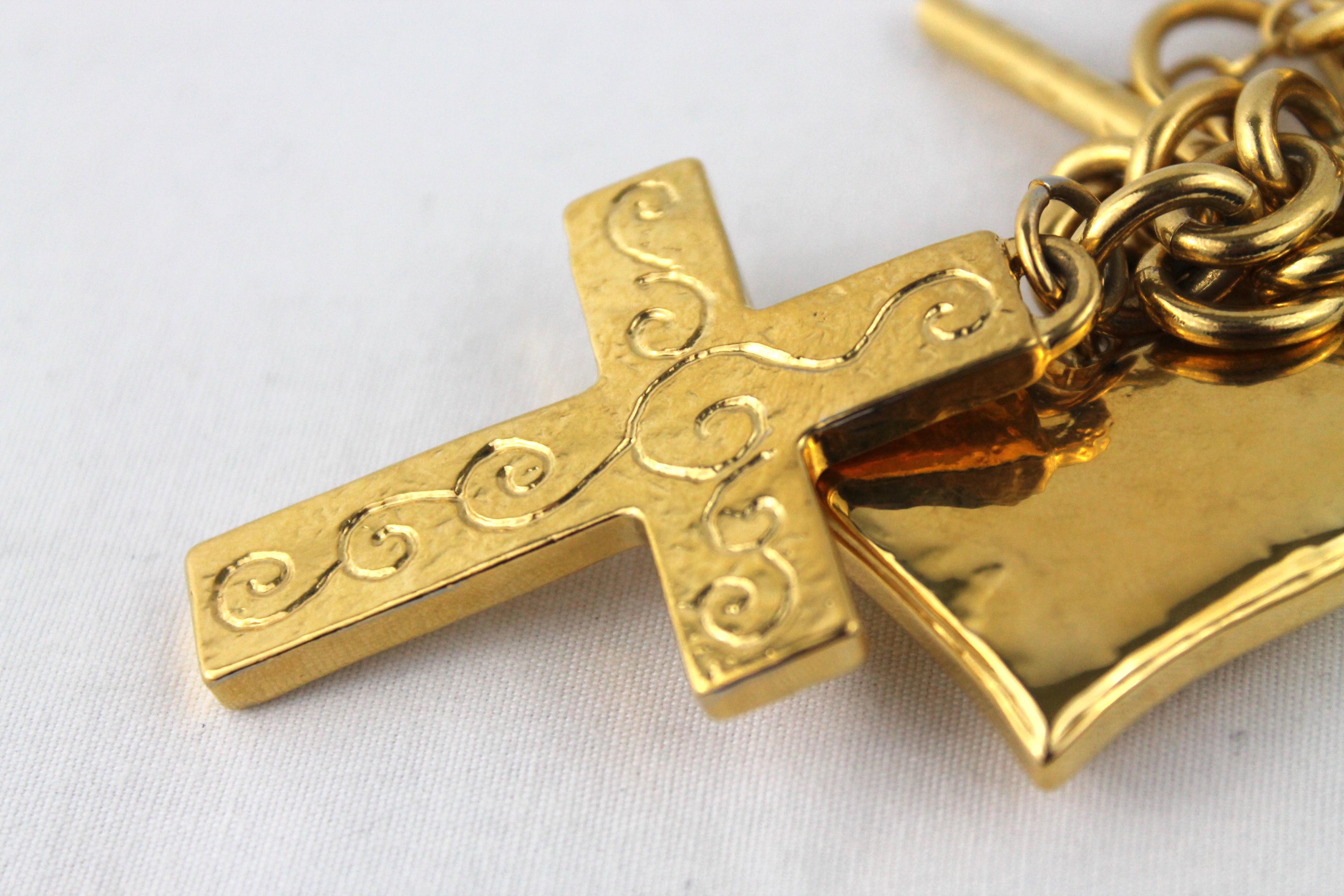 Women's or Men's Christian Lacroix Heart Charm Bracelet, 24k Gold Plated, c. 1990's