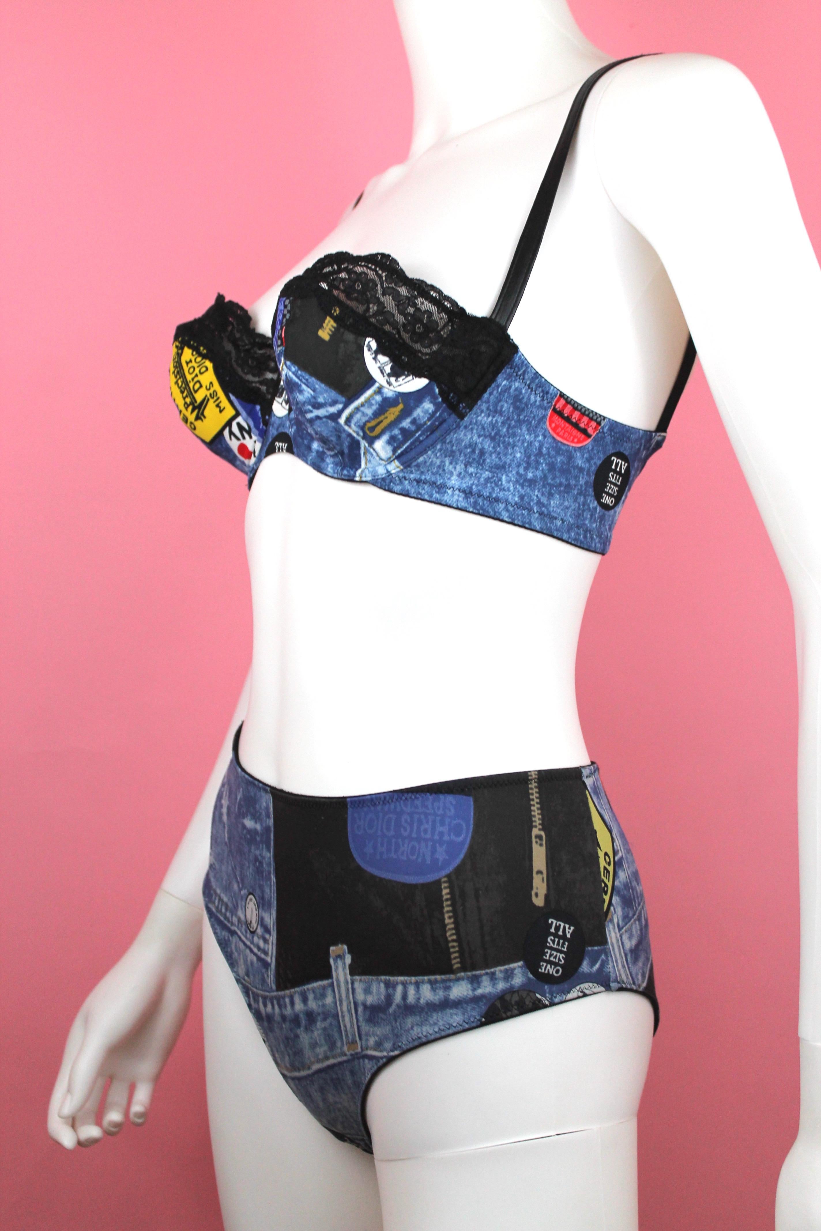 Women's Dior Miss Diorella Denim Trompe L'oeil Lingerie Set, Size 4