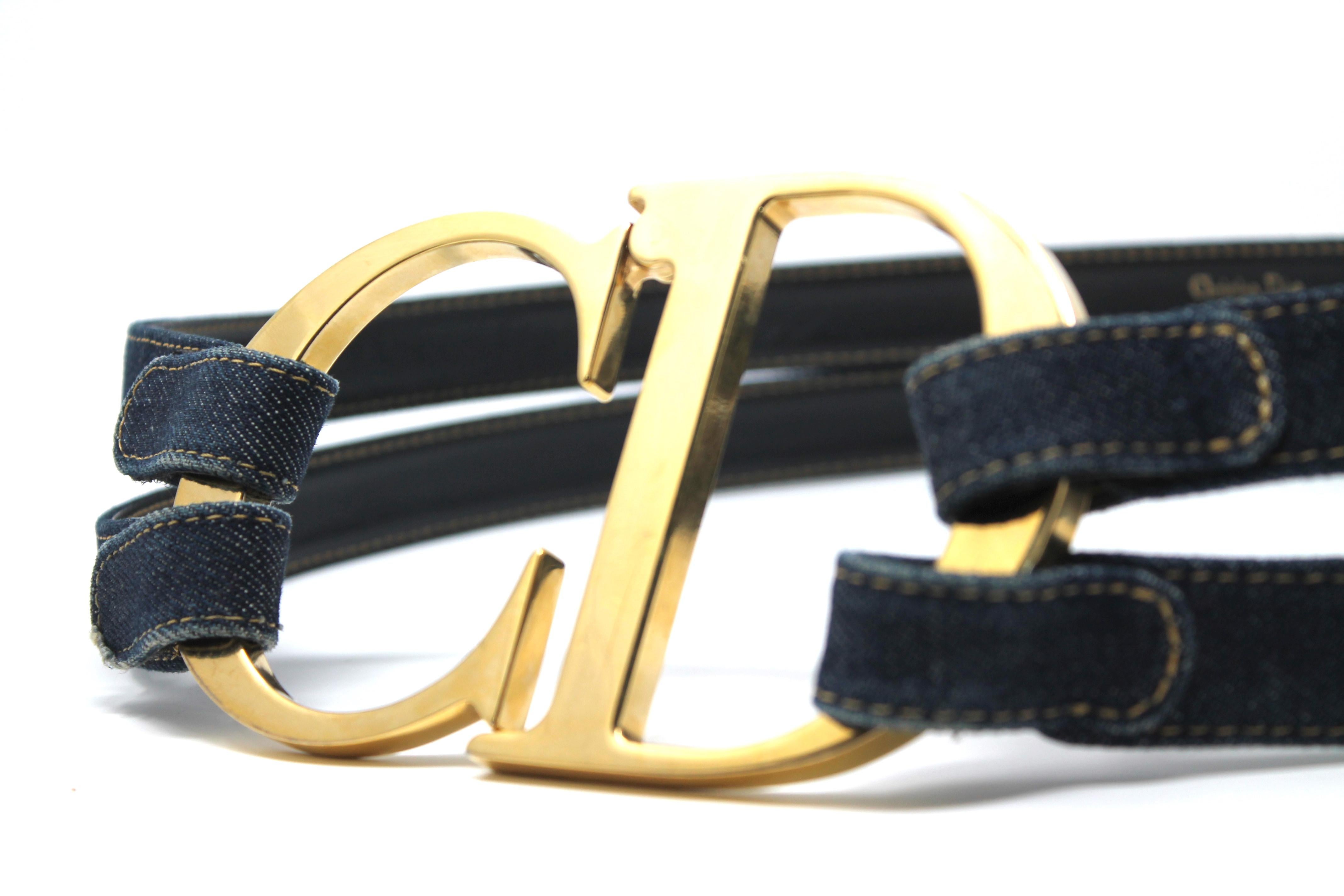 Black Galliano for Dior Logo Belt with Denim Straps, c. 00's, Size L