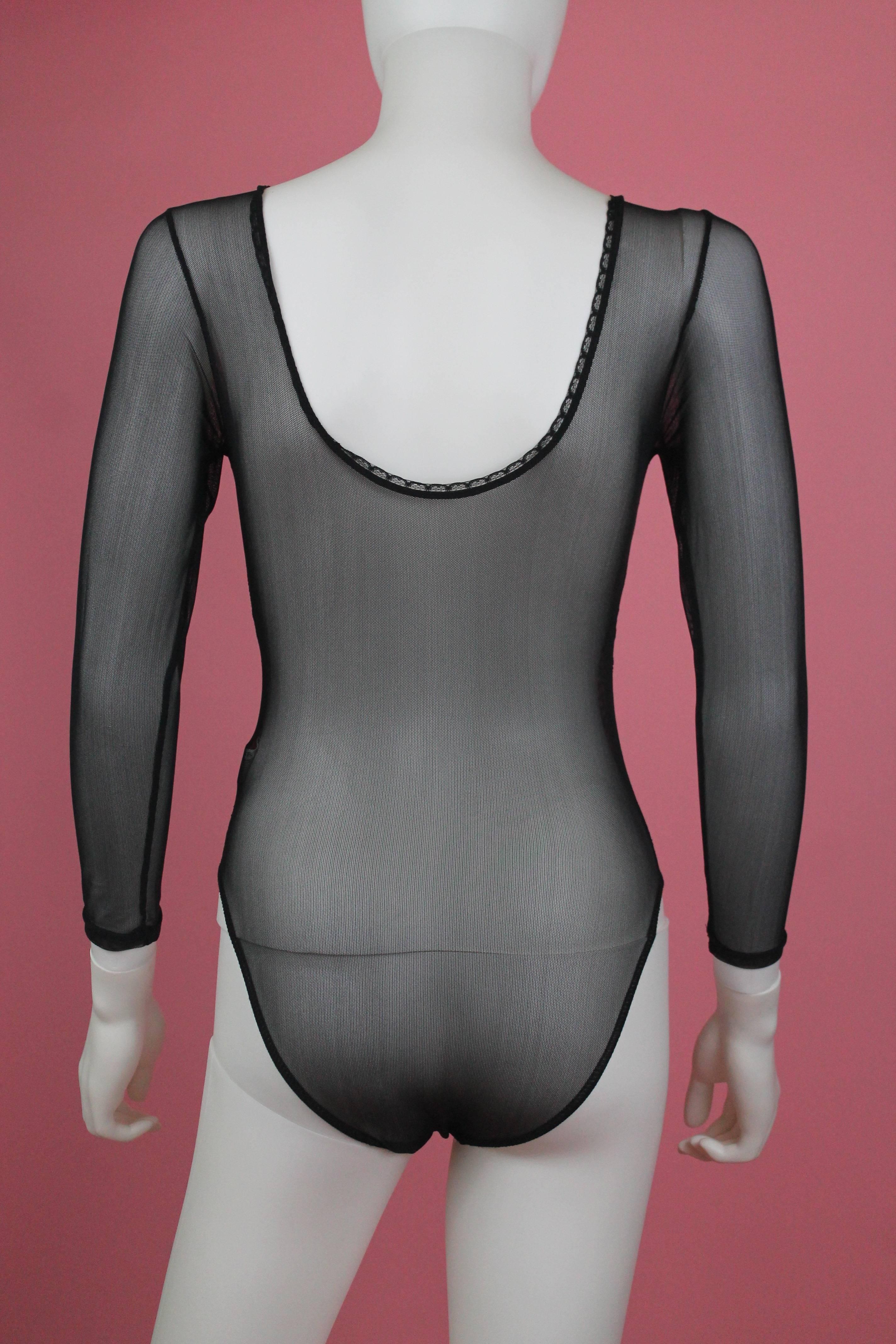 Gray Vivienne Westwood Sheer Bodysuit from 1992, Portrait Collection Motif, Size M