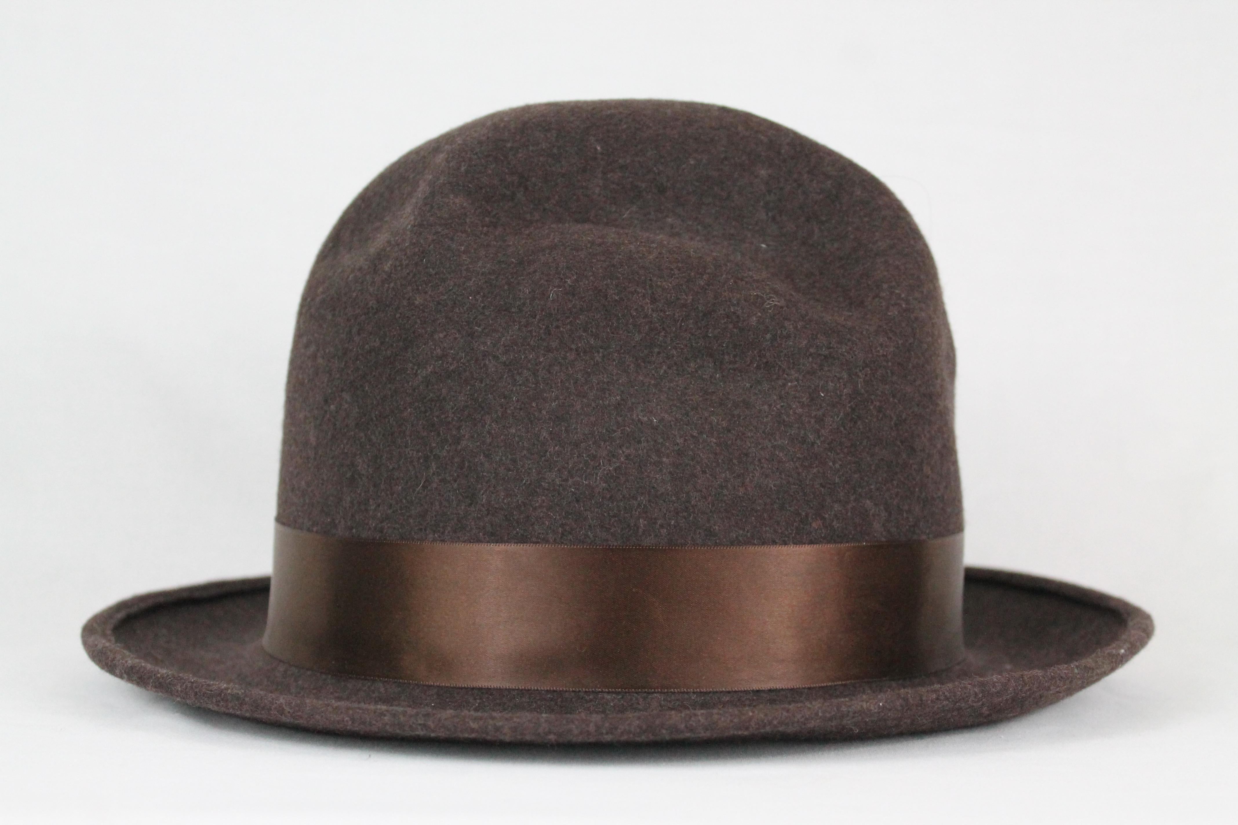 Christian Dior Brown Wool Felt Bowler Hat, c. 2000's, US Hat Size 8 In Excellent Condition In Los Angeles, CA