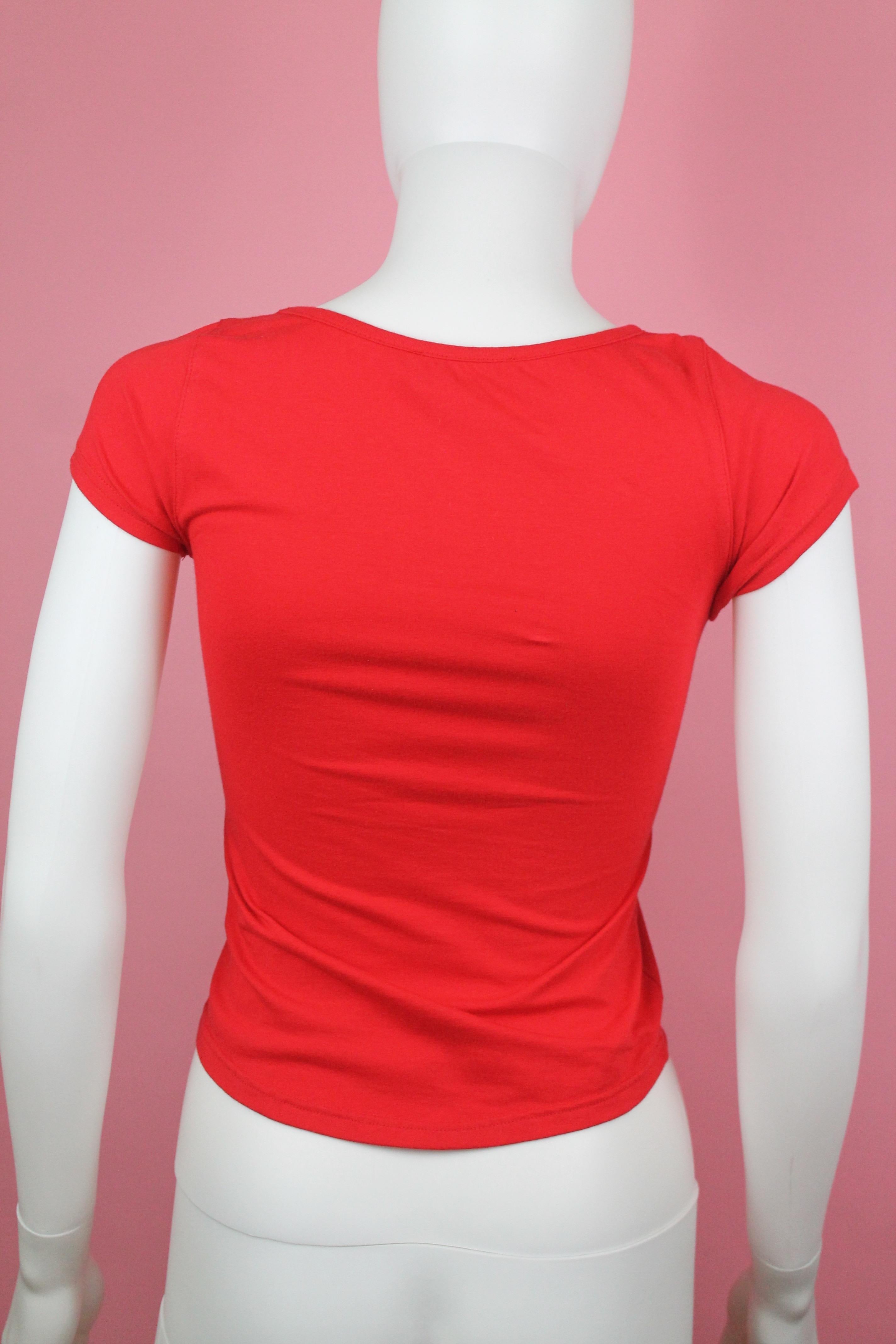 Christian Dior Galliano Tattoo Motif Red T-Shirt, 2004, Size US 0 In New Condition In Los Angeles, CA