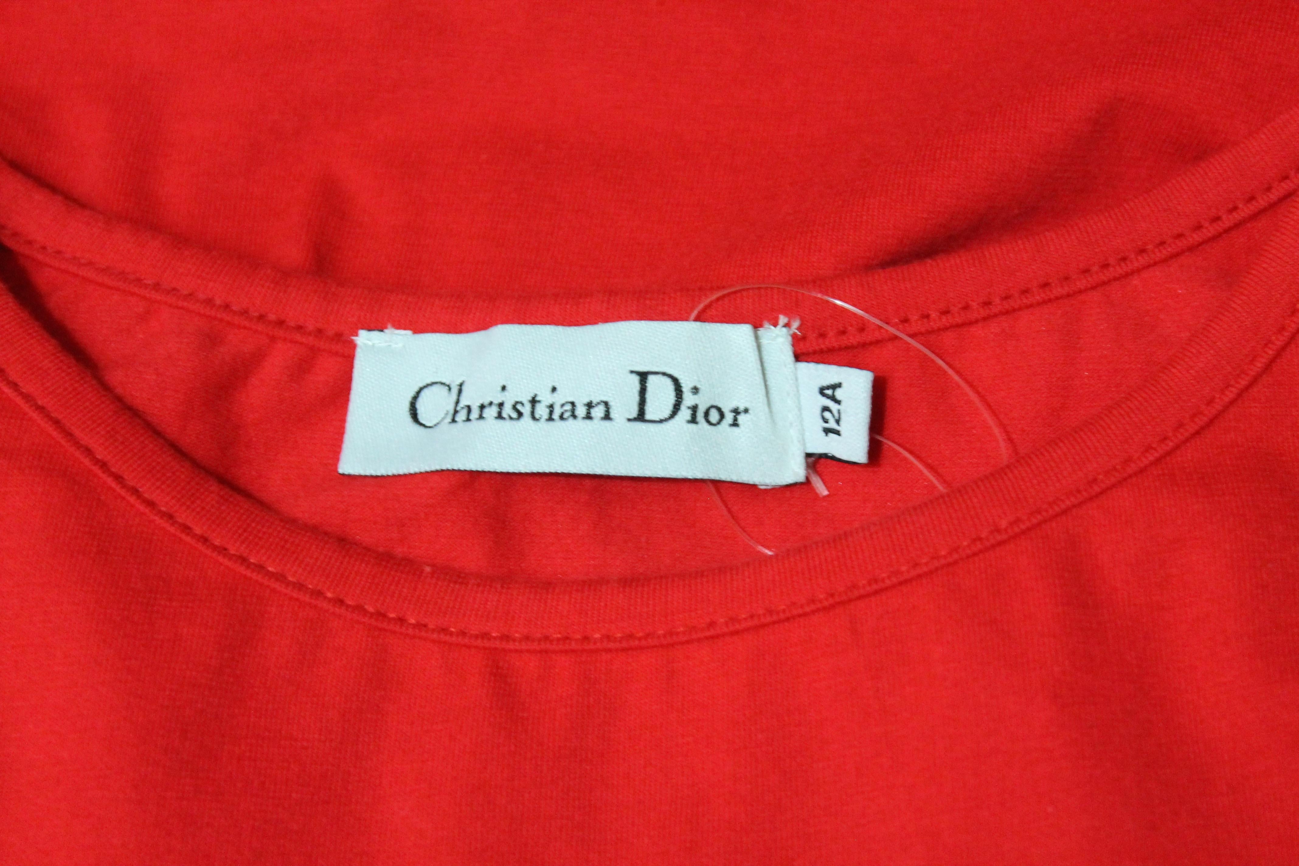 Women's Christian Dior Galliano Tattoo Motif Red T-Shirt, 2004, Size US 0