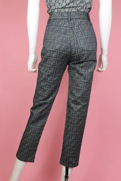 Fendi Zucca Print Grey High Waisted Jeans, Size 25 W