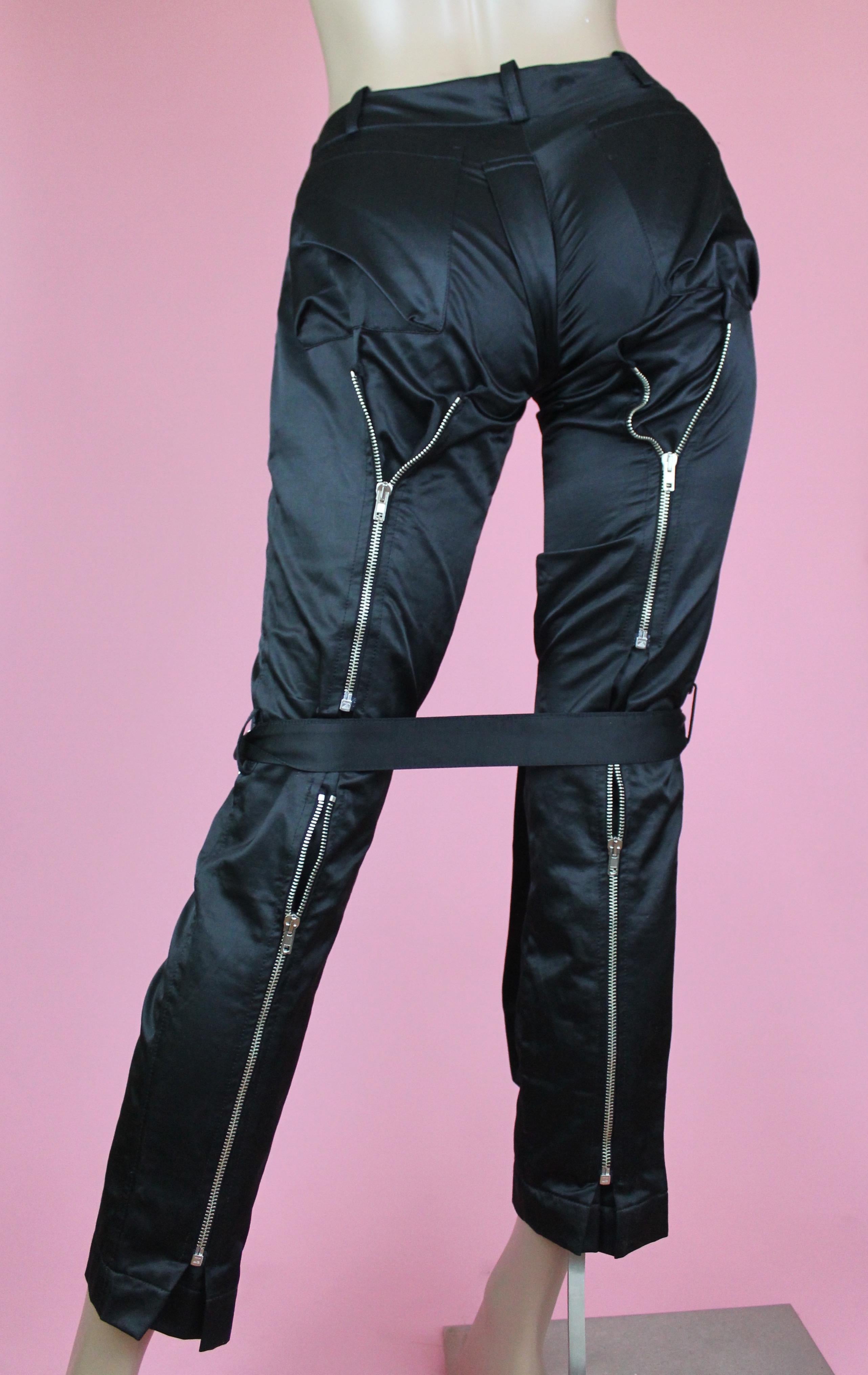 -Vivienne Westwood Bondage Trousers, a Seditionaries reissue from 1976, reinterpreted for the 2000's market. 
-From the Anglomania division
-Zips from the crotch all the way to the butt
-Cotton satin blend fabric, has sheen 
-Has zippers on the back