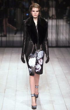 Alexander McQueen Black Lamb Leather Coat with Hand-painted Flowers, AW 16