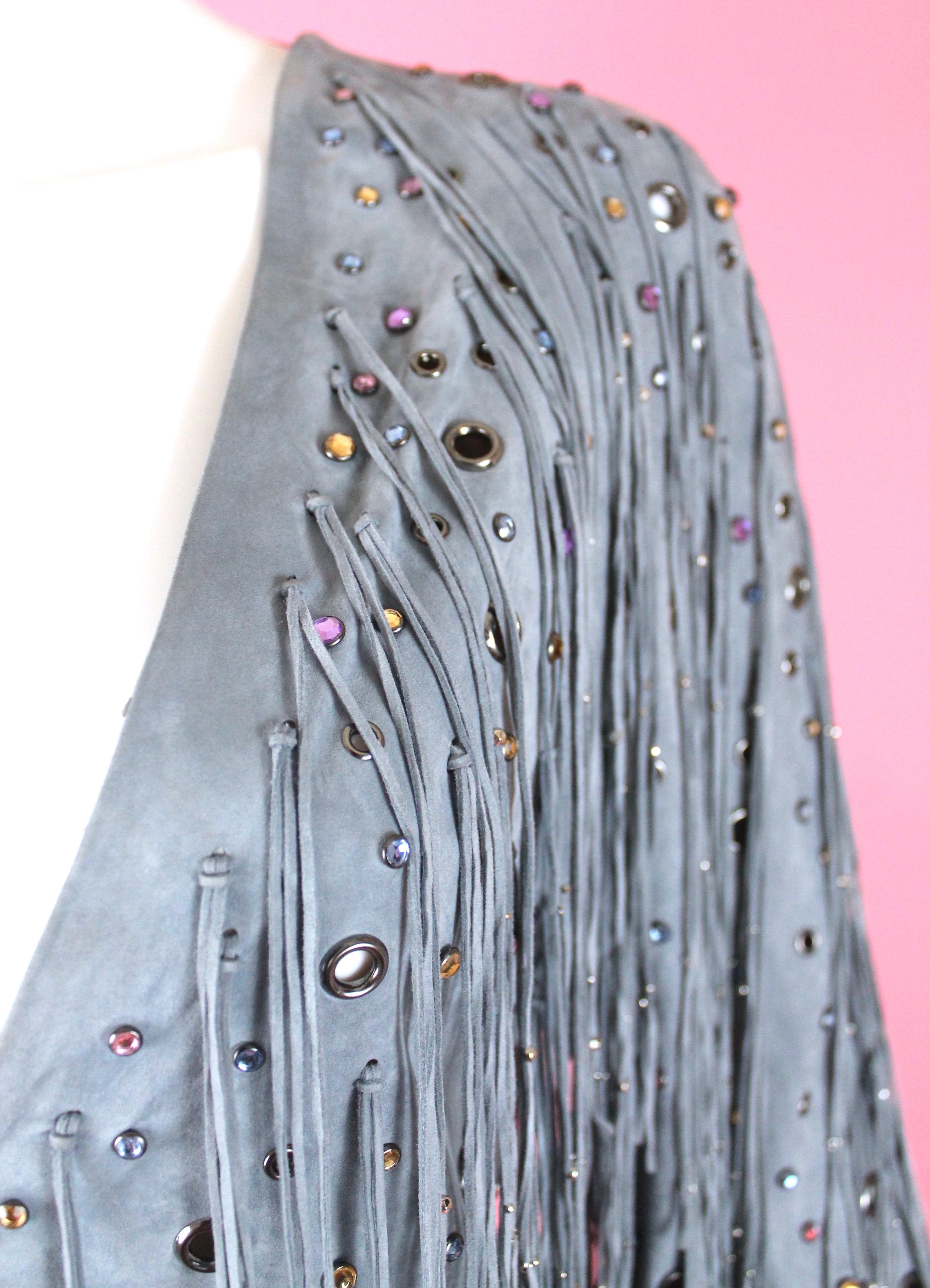 Gray Bottega Veneta Arctic Suede Fringe Dress, SS 18, Size 4 For Sale