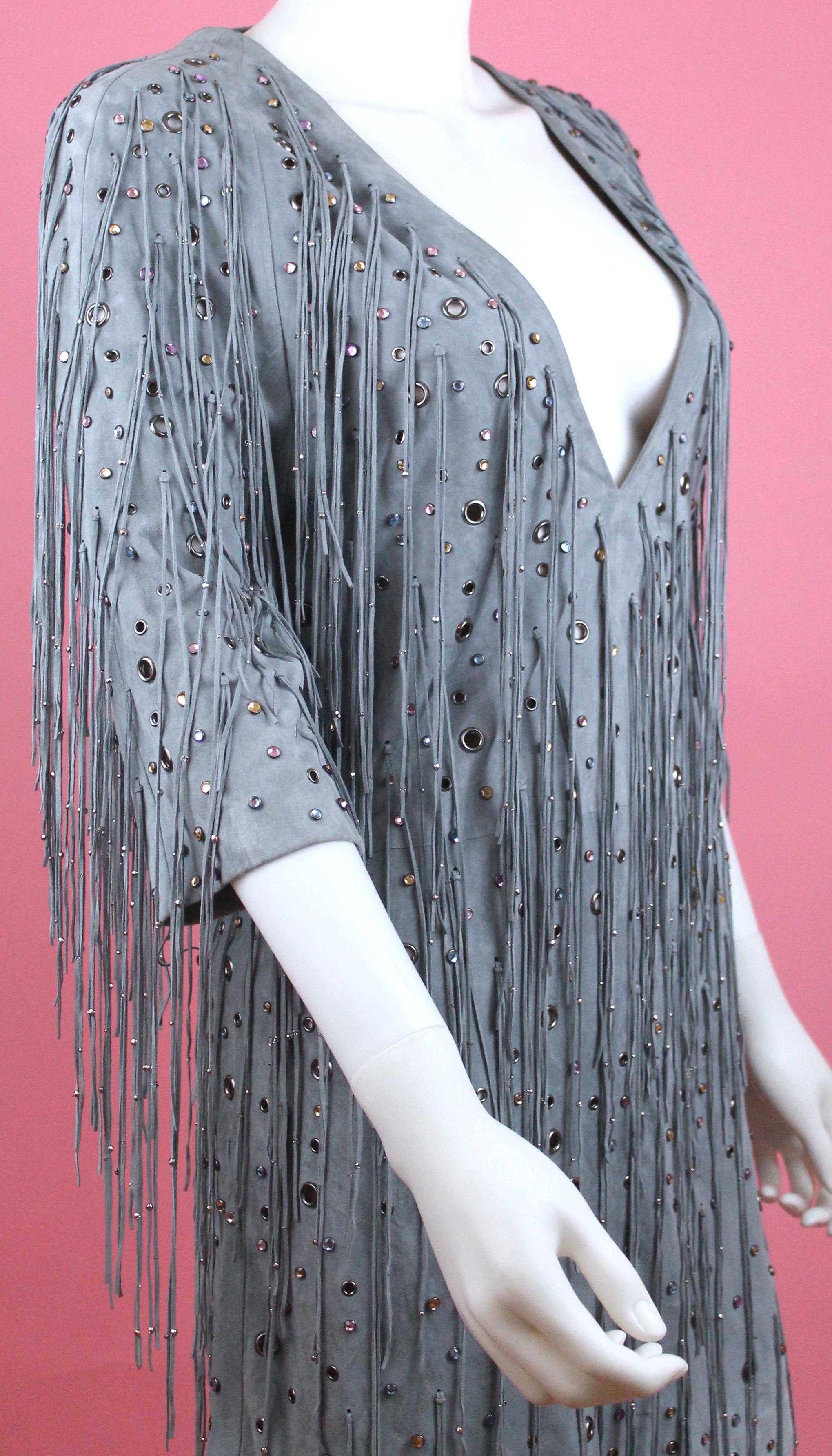 Bottega Veneta Arctic Suede Fringe Dress, SS 18, Size 4 In Excellent Condition For Sale In Los Angeles, CA