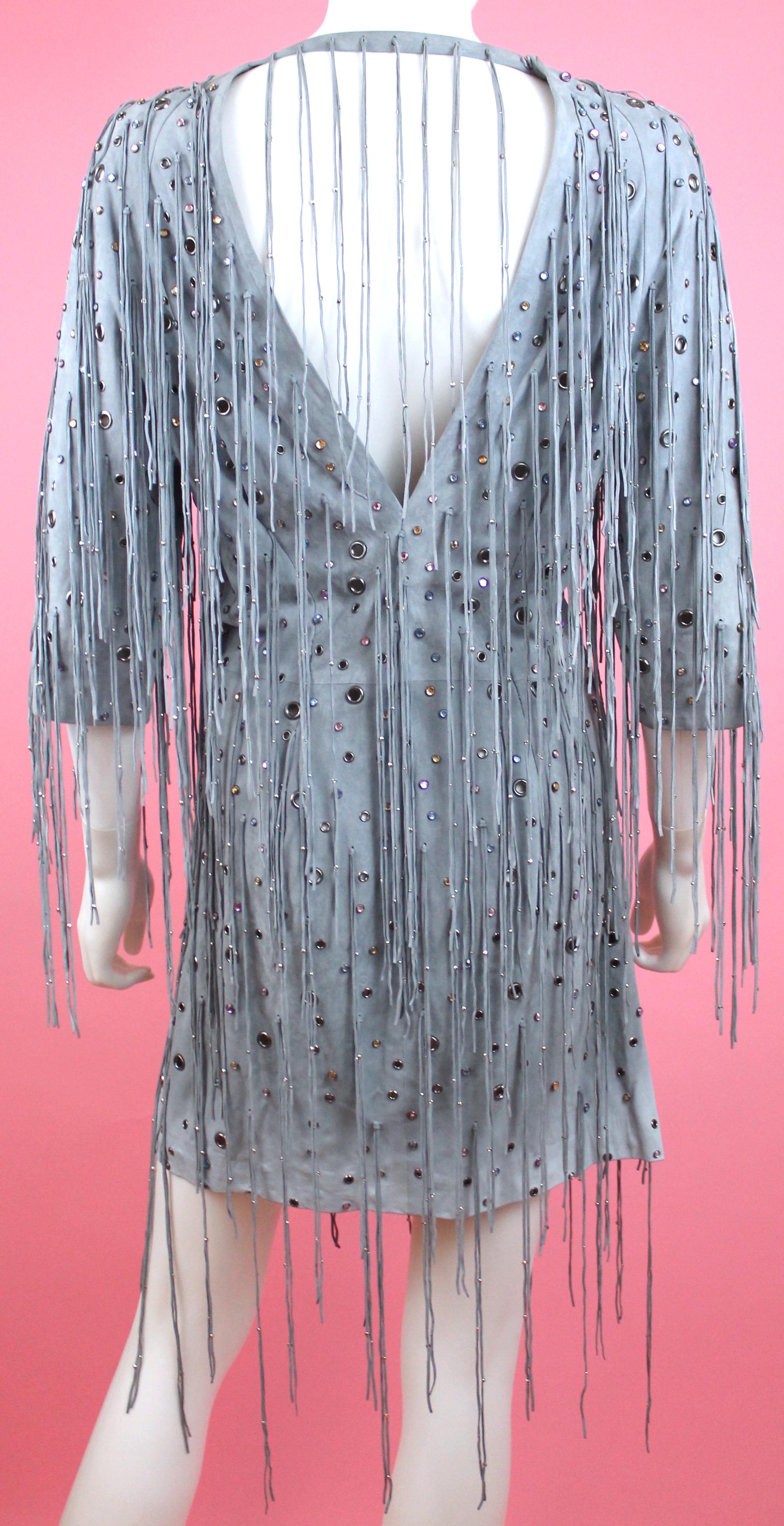 Women's Bottega Veneta Arctic Suede Fringe Dress, SS 18, Size 4 For Sale