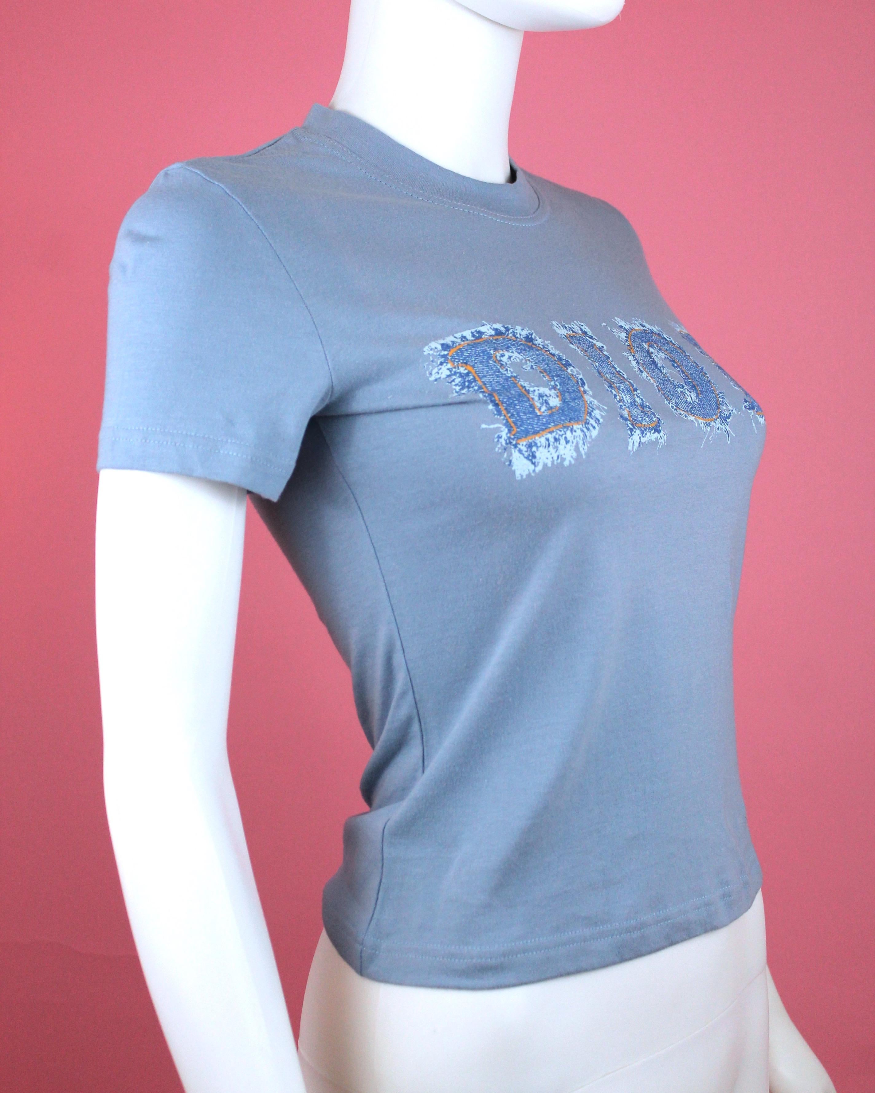 Christian Dior Denim Trompe L'oeil Cotton T-Shirt, c. 2000's, Size US 4 In New Condition In Los Angeles, CA