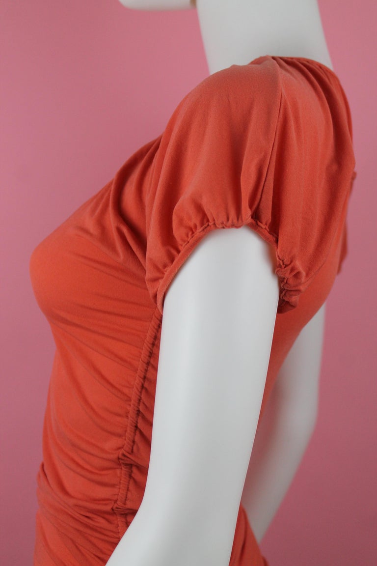 Jean Paul Gaultier Femme Ruched Sleeve Orange Top, Size 4 For Sale 3