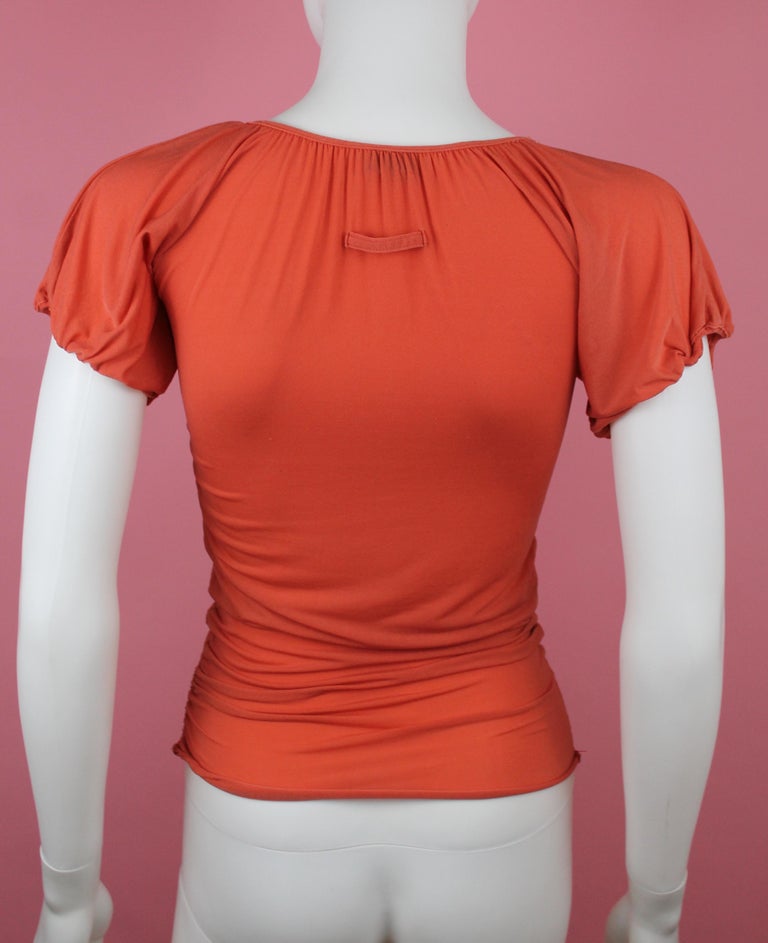 Women's Jean Paul Gaultier Femme Ruched Sleeve Orange Top, Size 4 For Sale