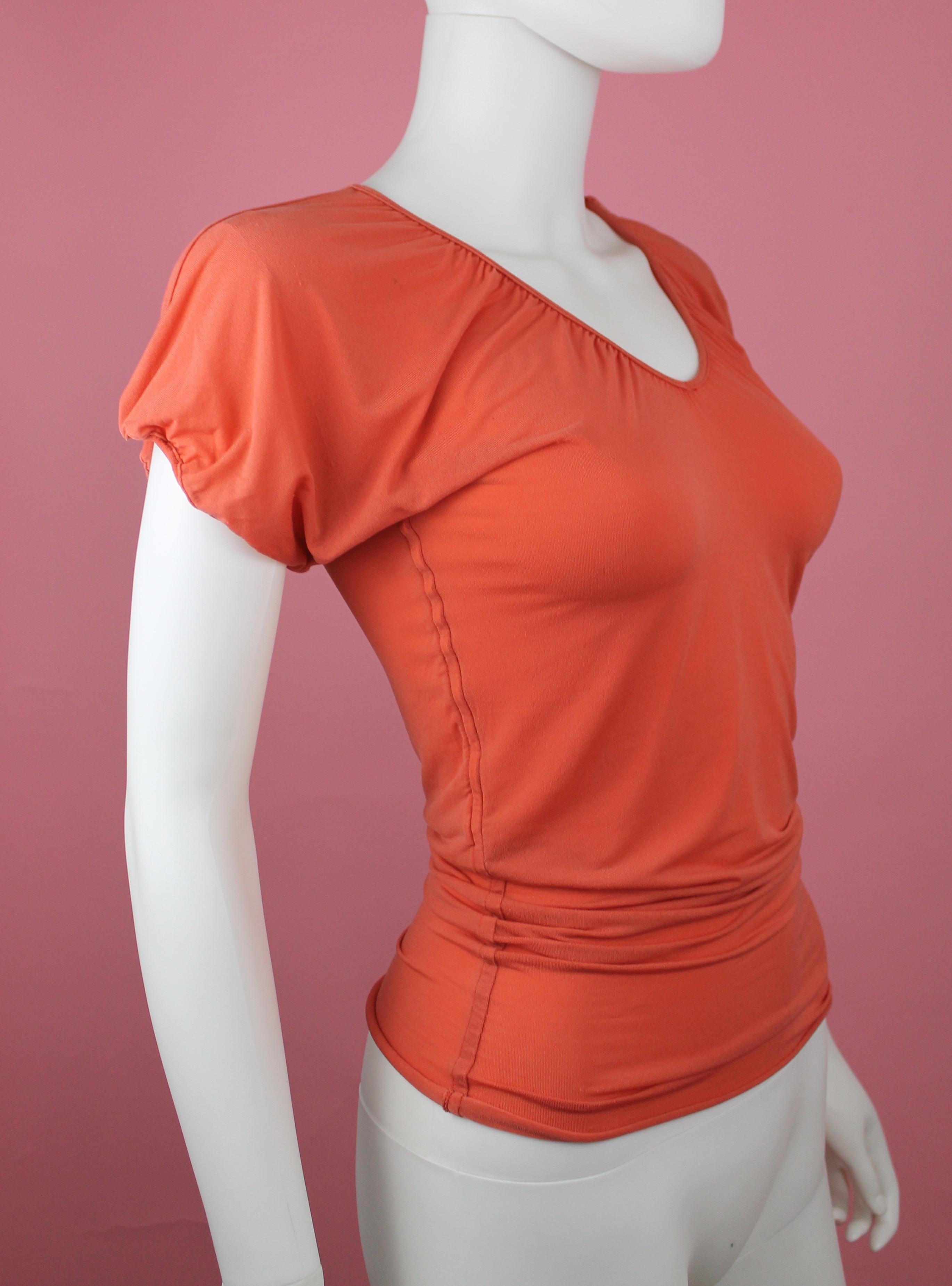 Jean Paul Gaultier Femme Ruched Sleeve Orange Top, Size 4 In Good Condition For Sale In Los Angeles, CA