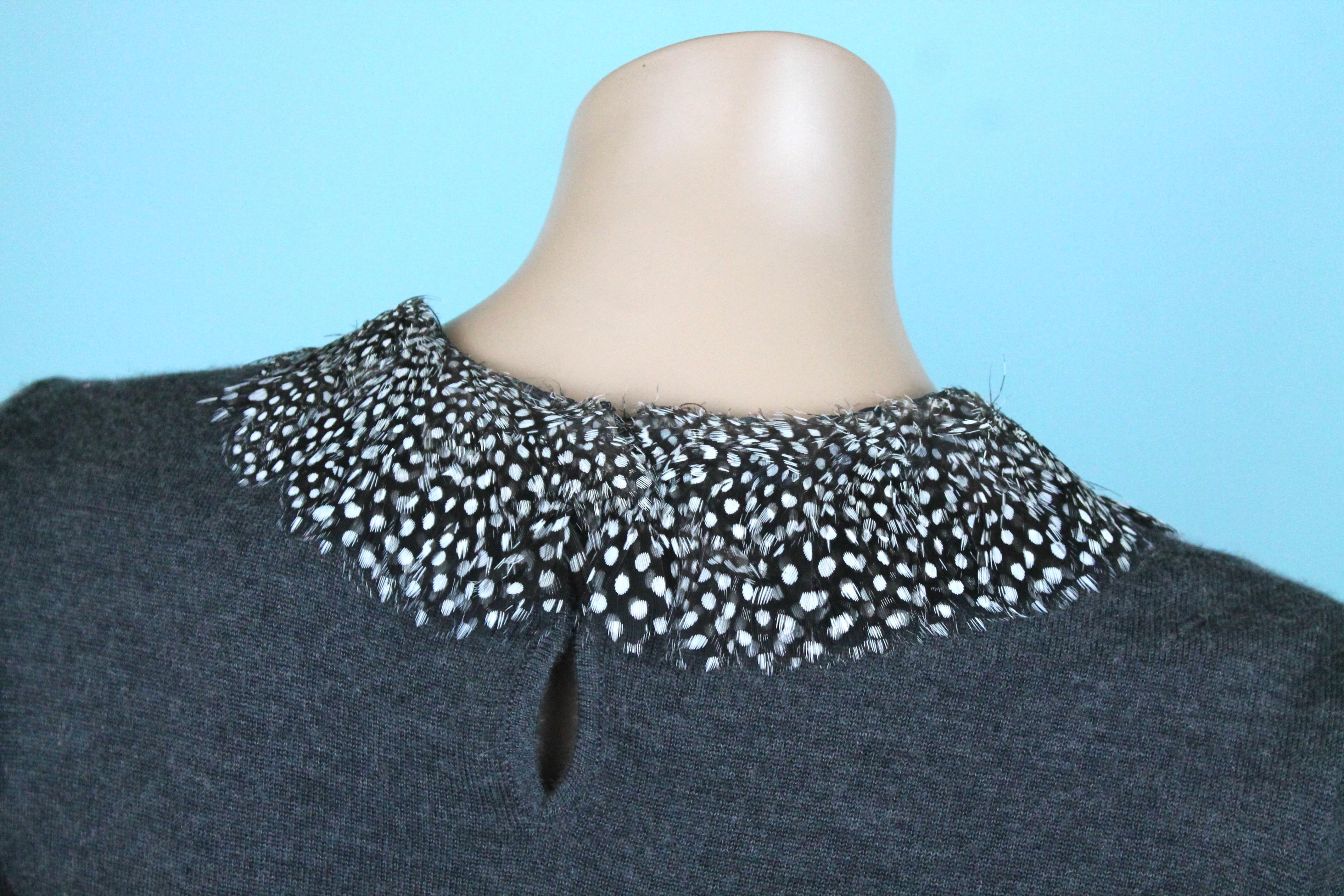 Valentino Boutique Feather Collar Grey Sweater, circa 1980s  For Sale 1
