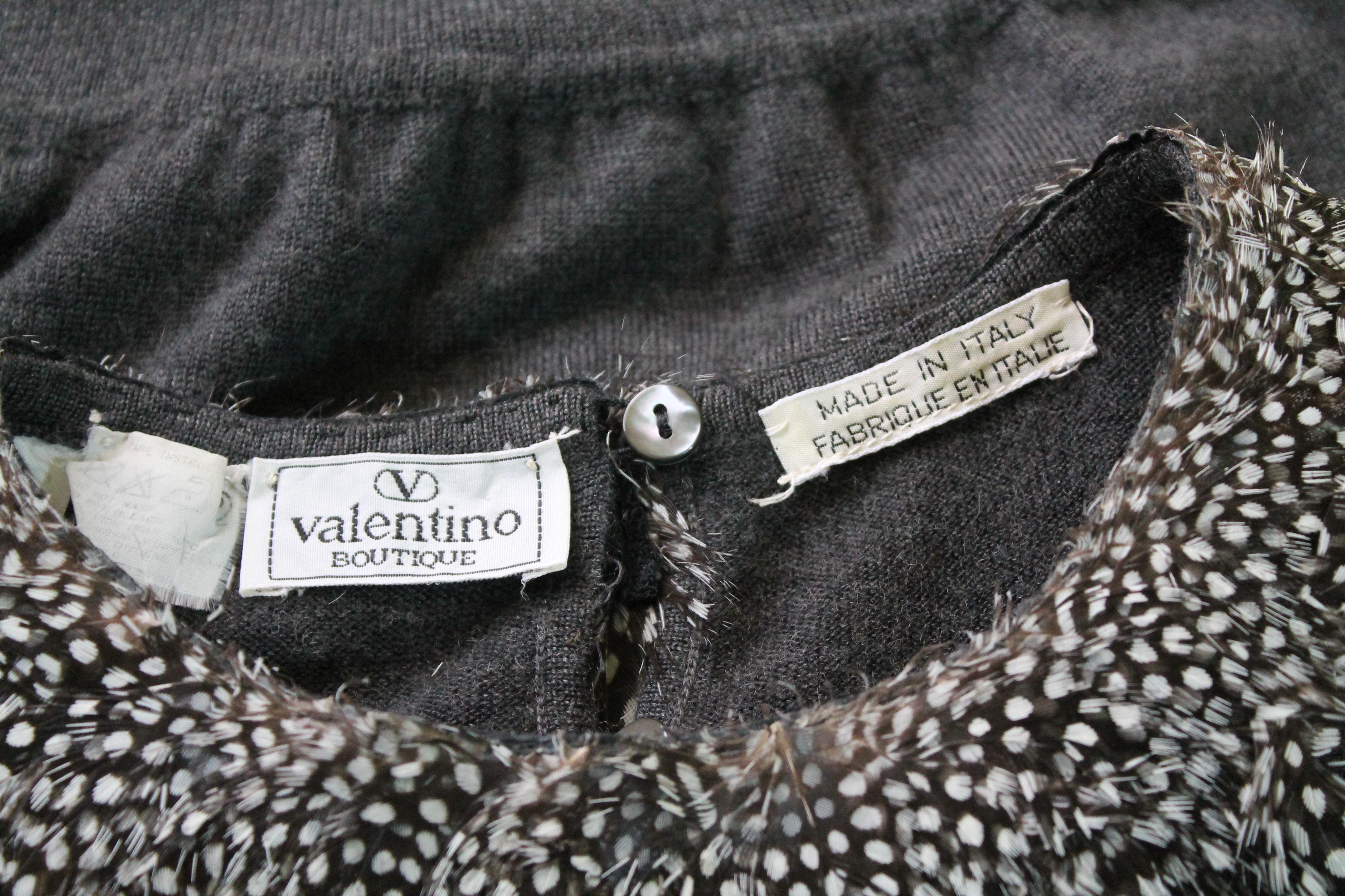 Valentino Boutique Feather Collar Grey Sweater, circa 1980s  For Sale 3