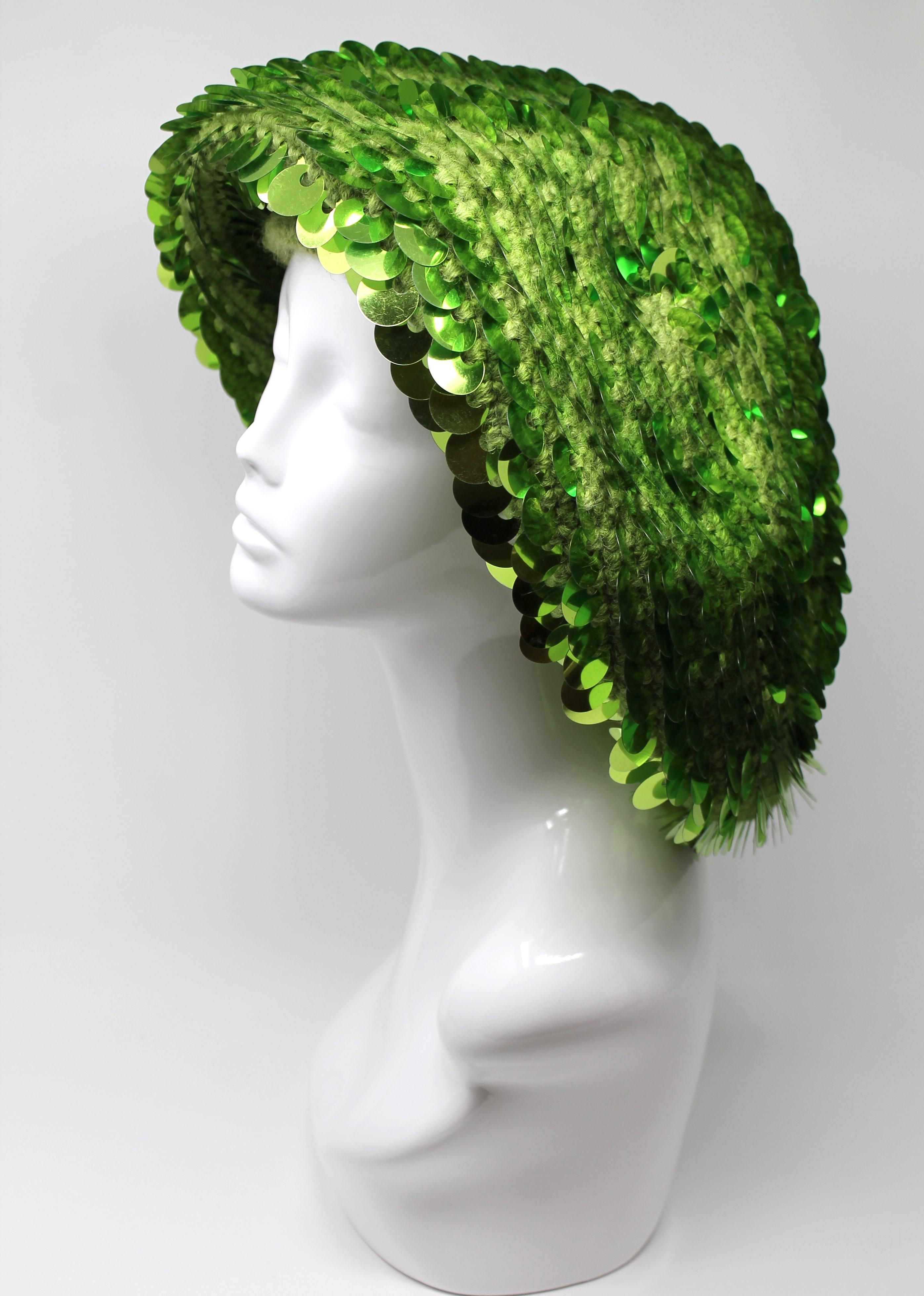 Women's or Men's Marc Jacobs Lime Green Sequined Beanie, AW 2006, One Size For Sale