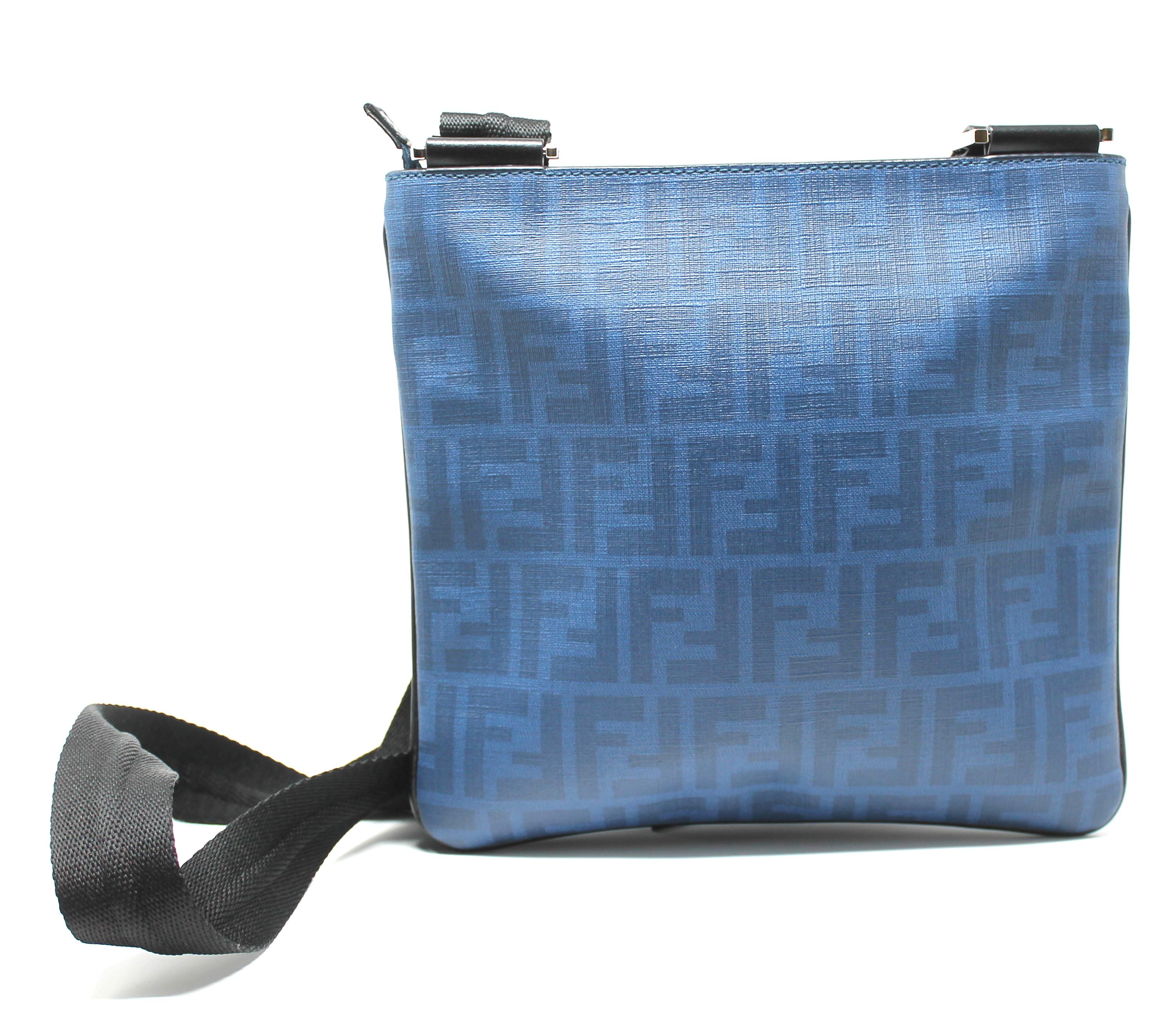 Fendi Zucca Men's Crossbody Bag in Blue Nappa Leather, 2014/2015 In Excellent Condition In Los Angeles, CA