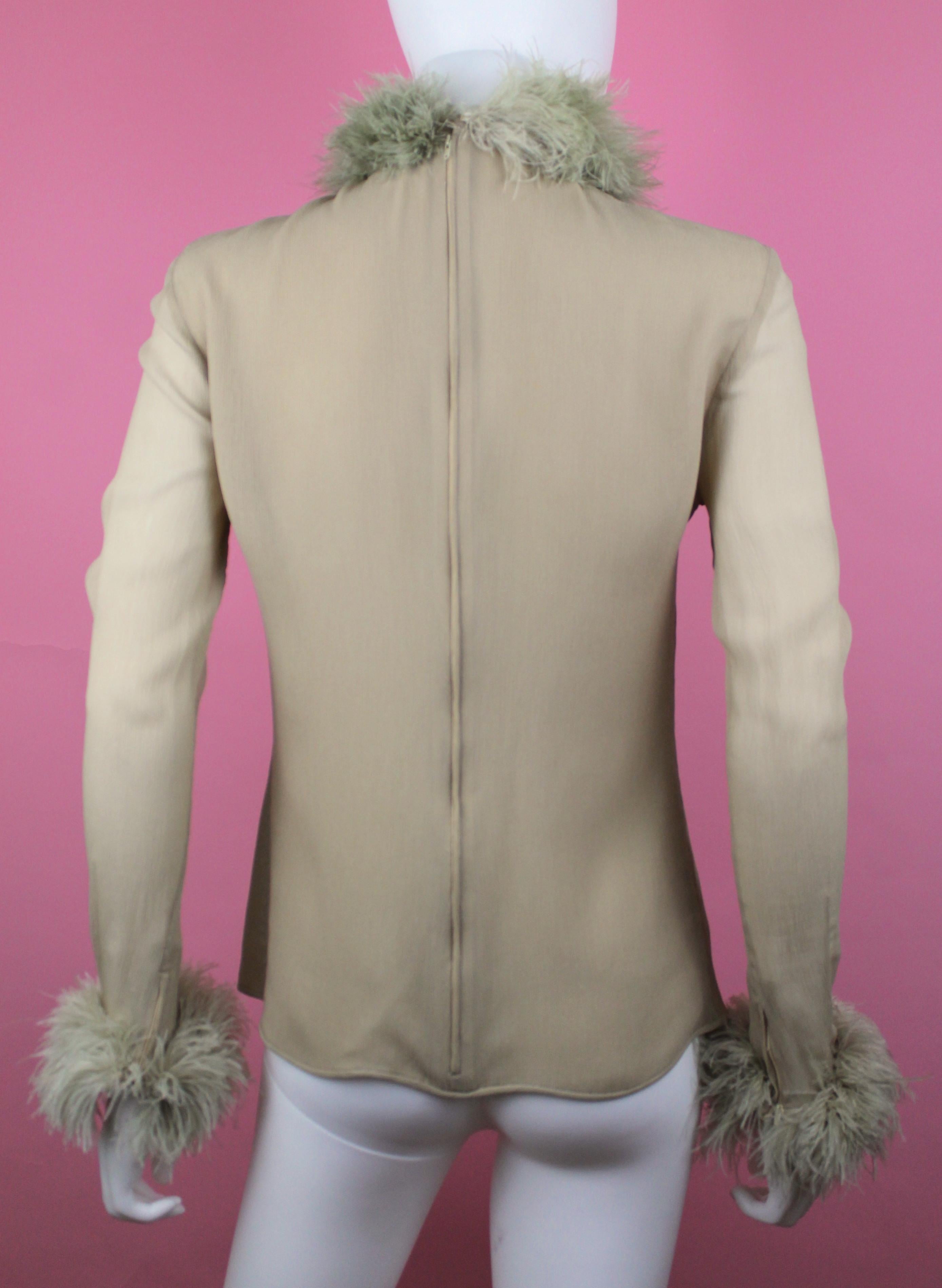Valentino Beige Ostrich and Silk Blouse, c. 90's, Size 4 US In Excellent Condition In Los Angeles, CA
