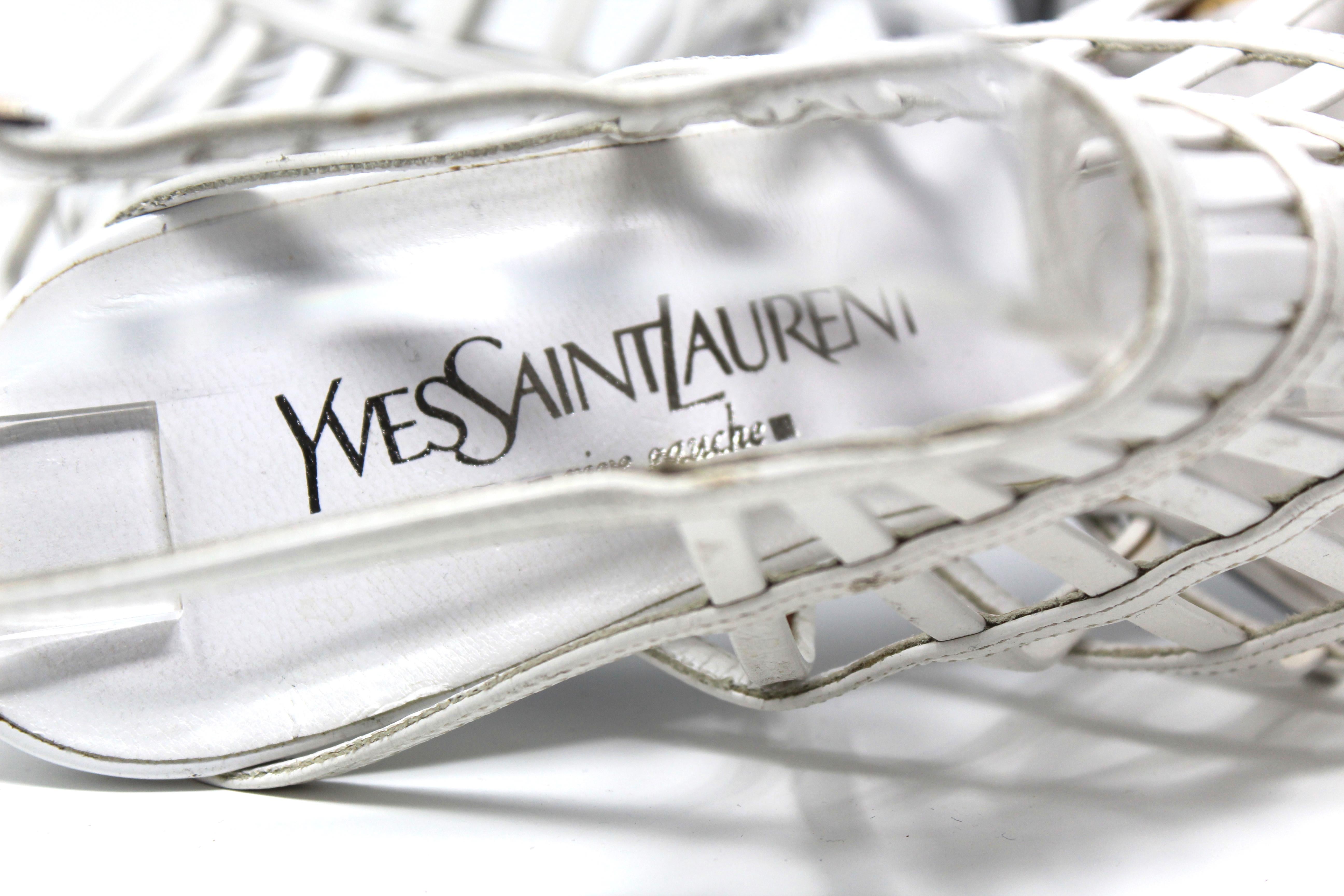 Yves Saint Laurent White Leather Strap Heels, Size 8 US / 38 EU, c. 2000's 2