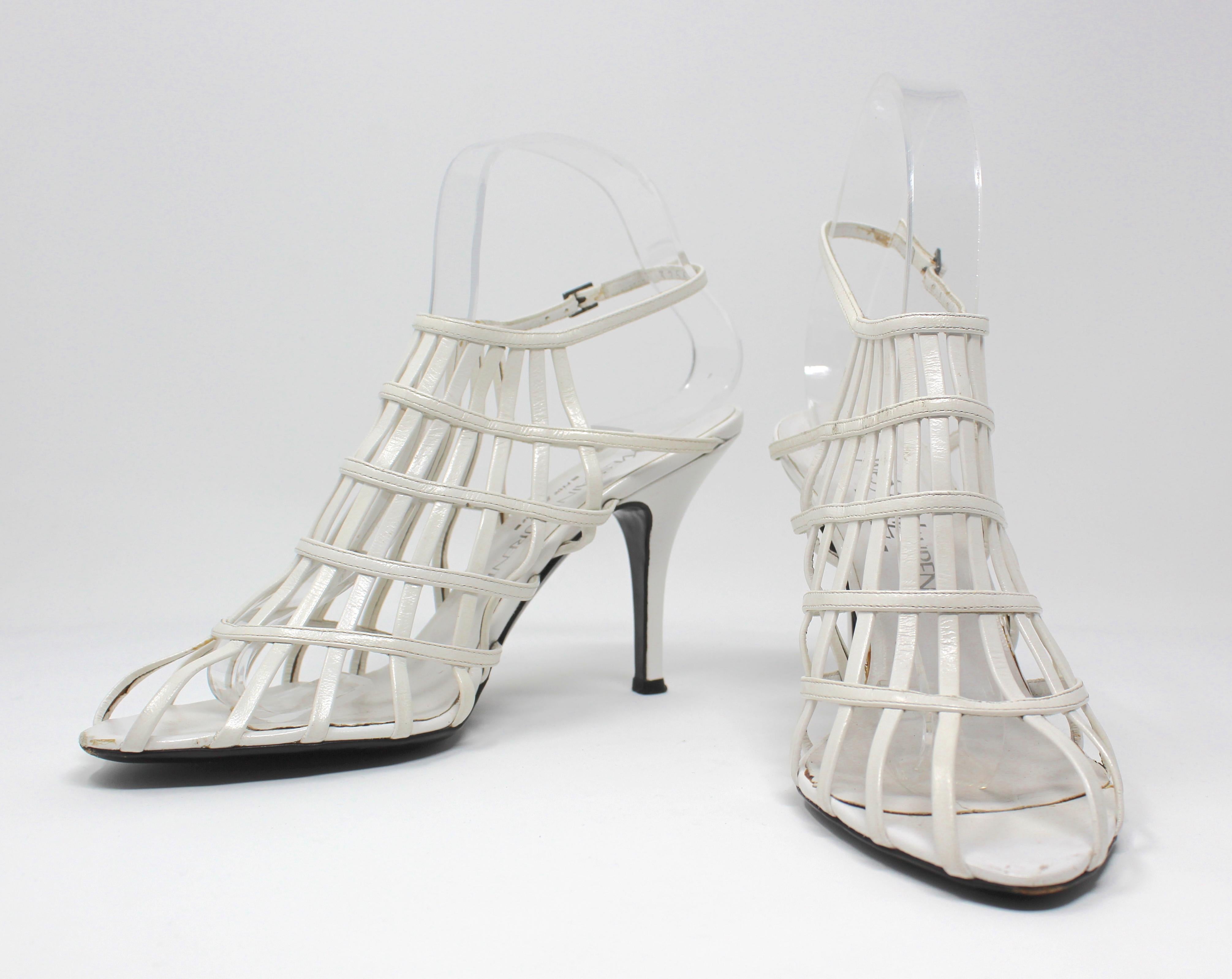 Yves Saint Laurent White Leather Strap Heels, Size 8 US / 38 EU, c. 2000's 5