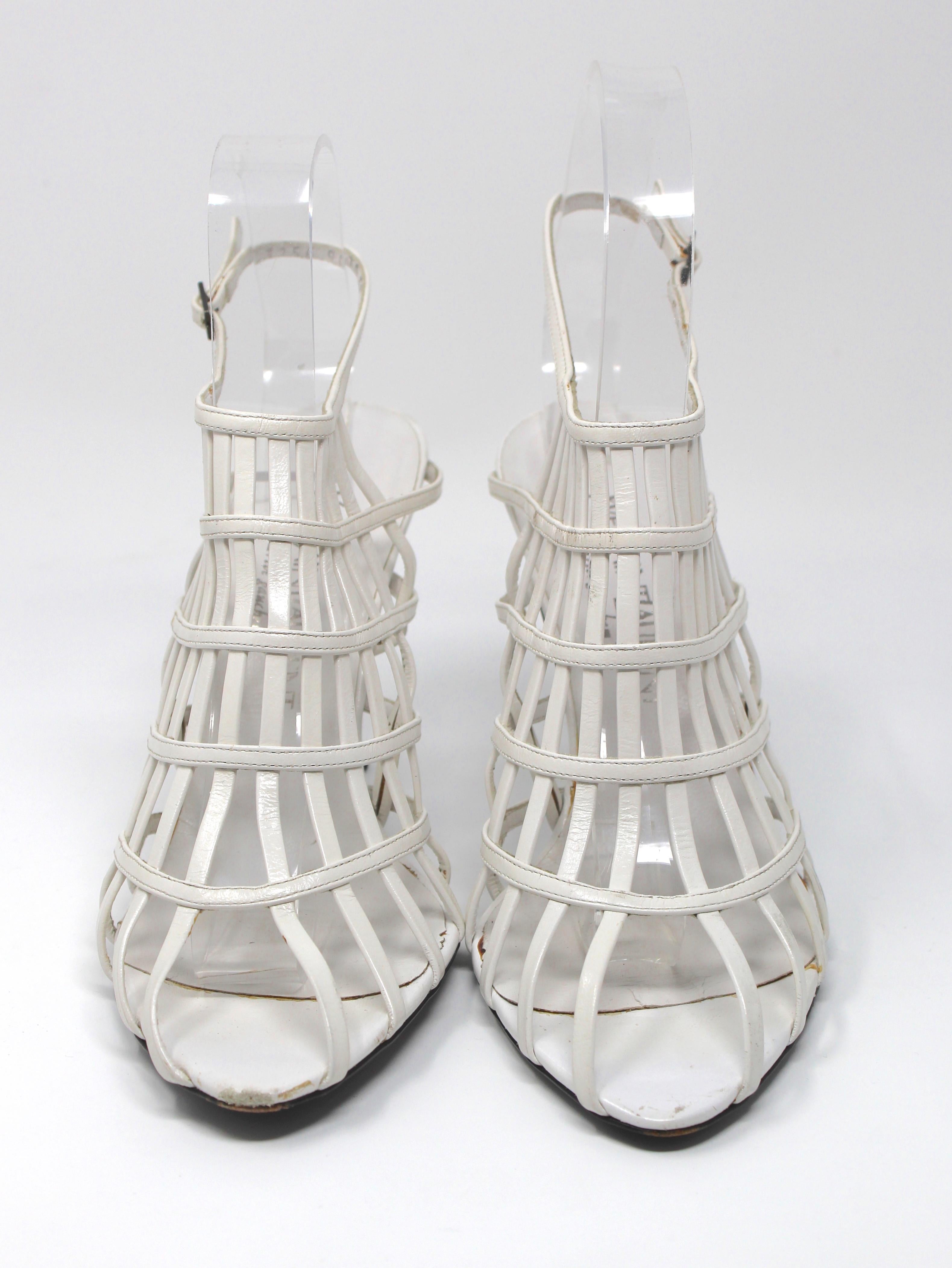 Yves Saint Laurent White Leather Strap Heels, Size 8 US / 38 EU, c. 2000's 6