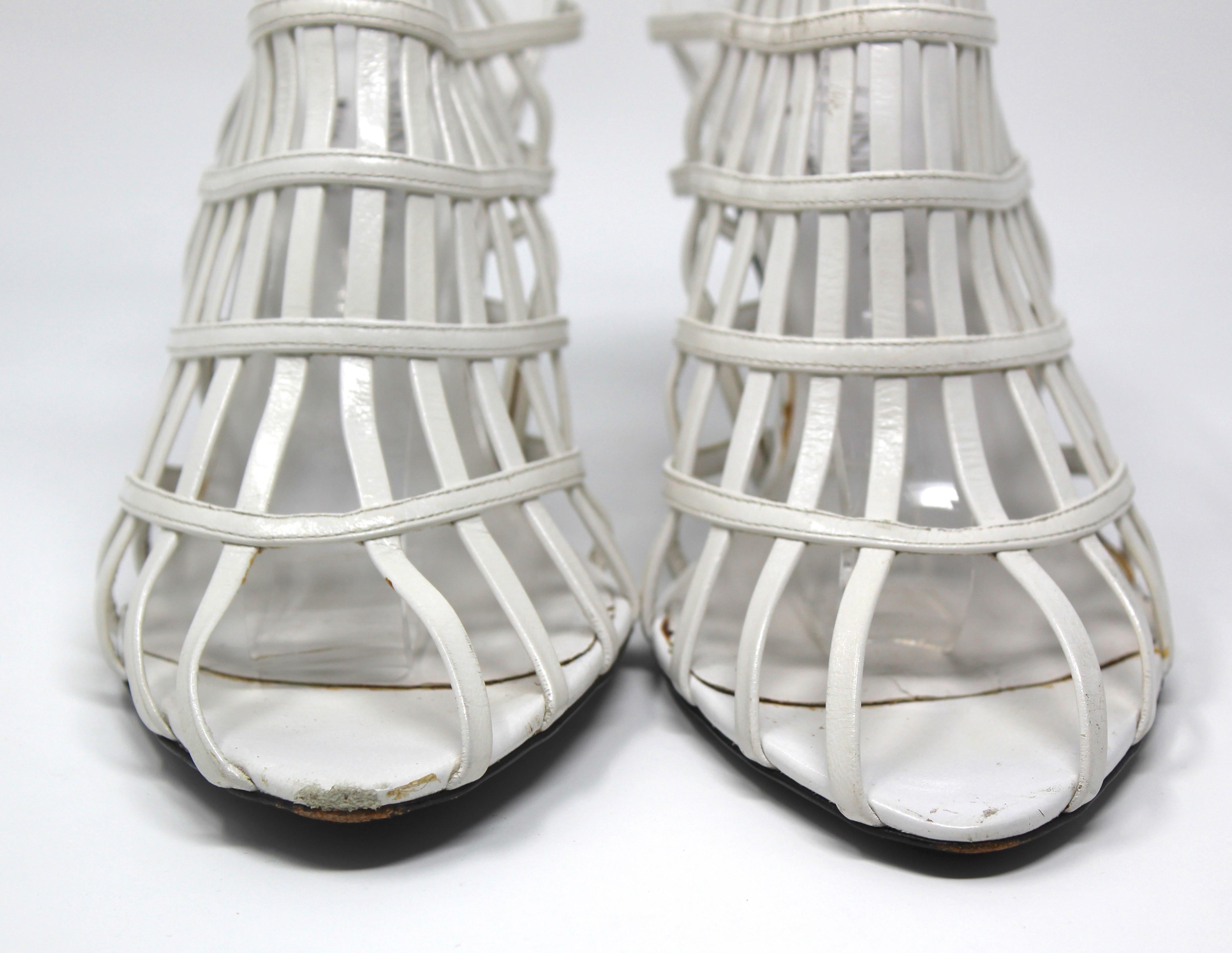 Yves Saint Laurent White Leather Strap Heels, Size 8 US / 38 EU, c. 2000's 7