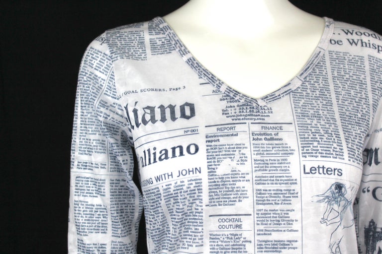 John Galliano Gazette Print Long Sleeve Shirt, c. 2011, Size M For Sale 4