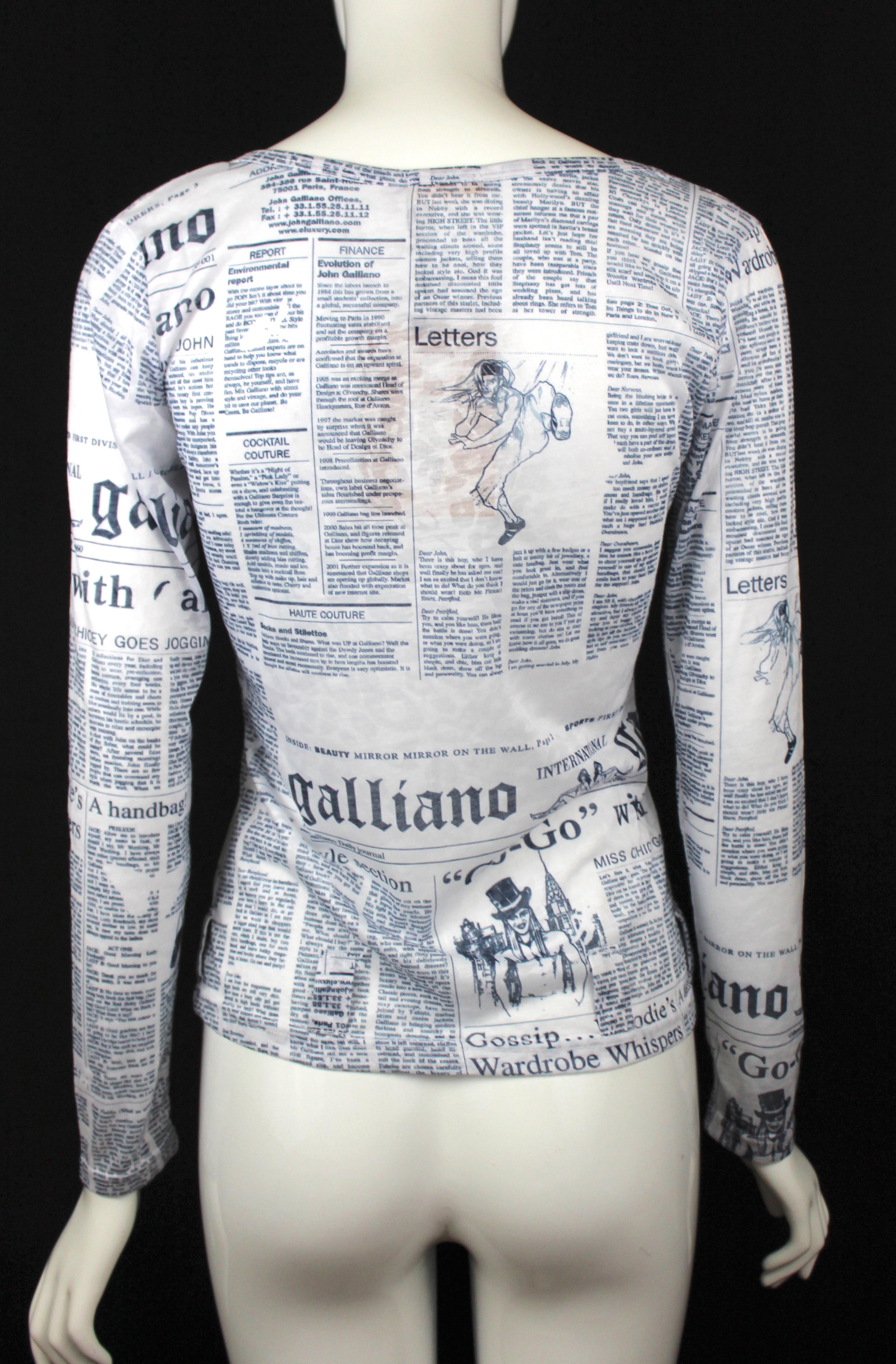 John Galliano Gazette Print Long Sleeve Shirt, c. 2011, Size M In New Condition For Sale In Los Angeles, CA